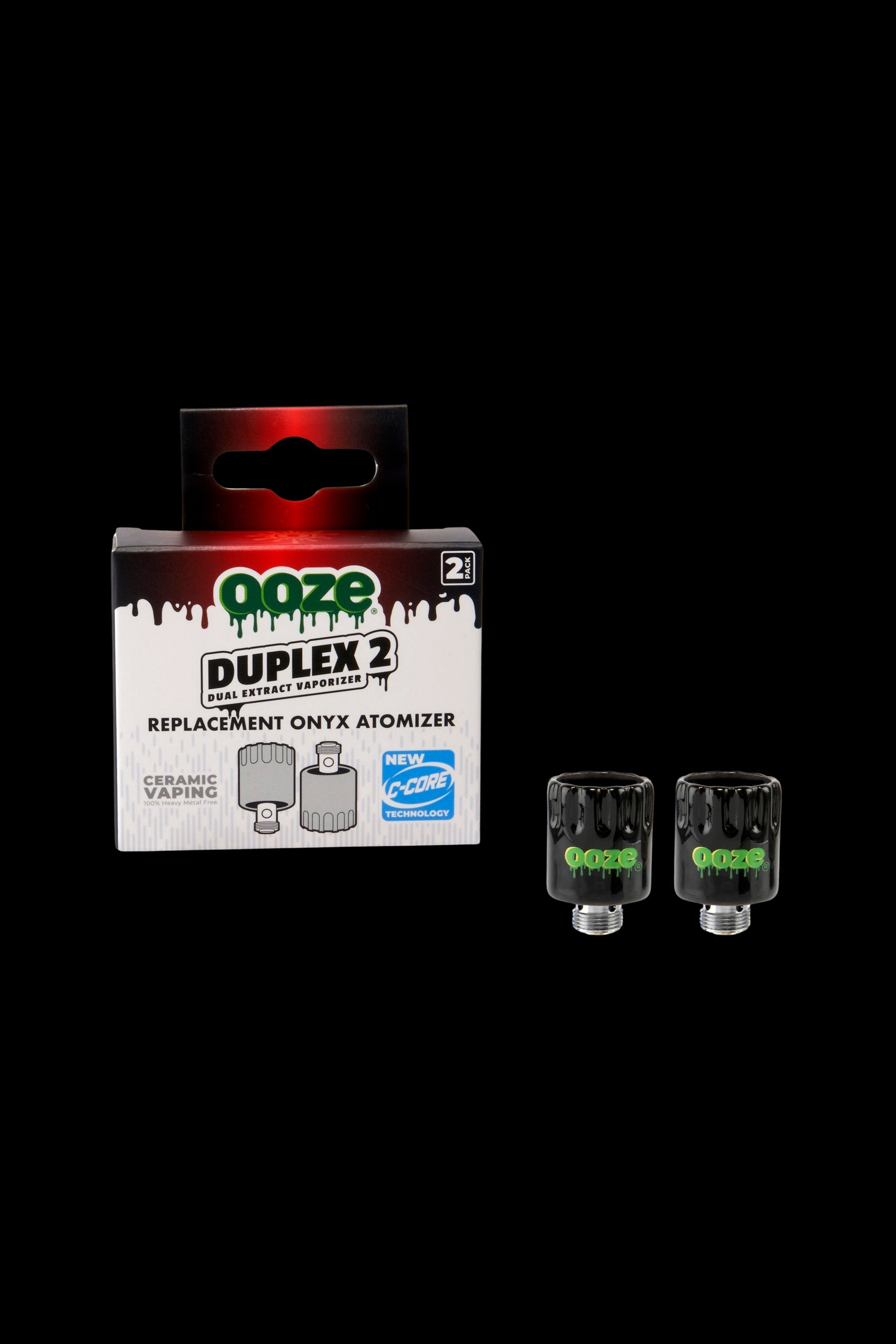 Ooze Duplex 2 replacement onyx atomizer cartridges in retail packaging.