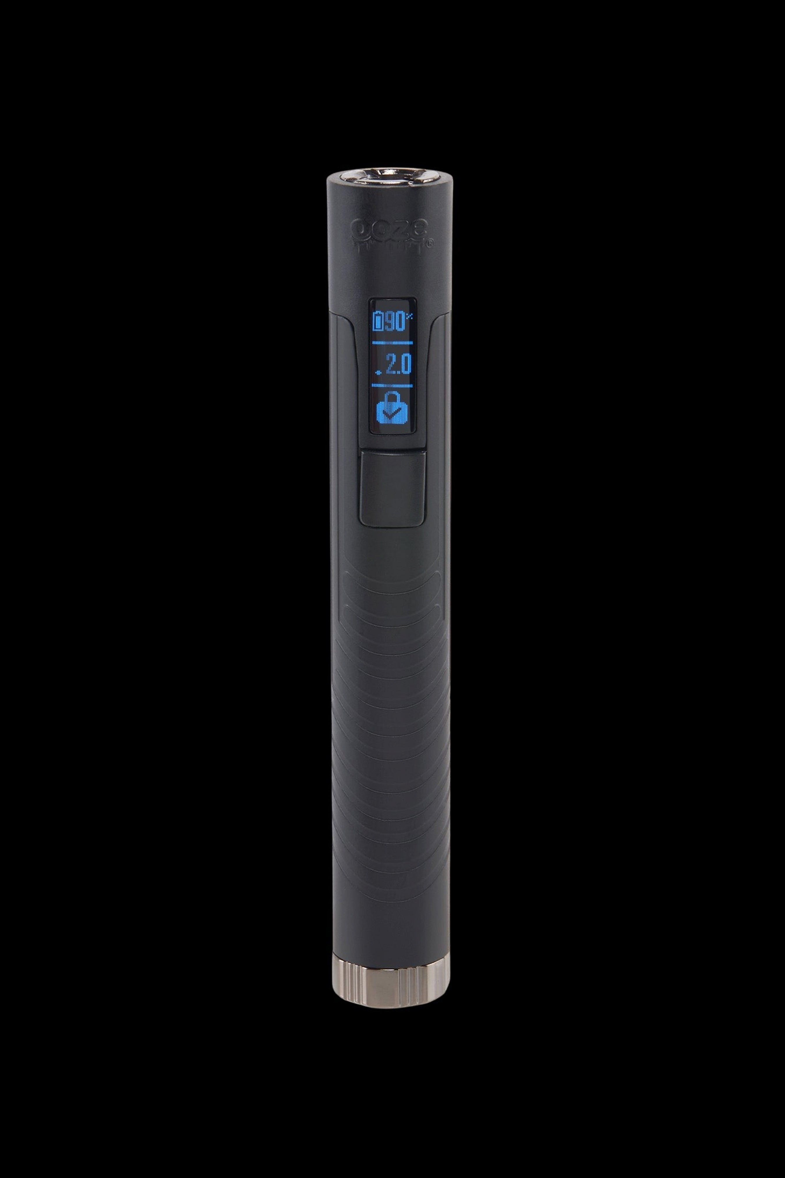 Black cannabis vaporizer pen with digital display.