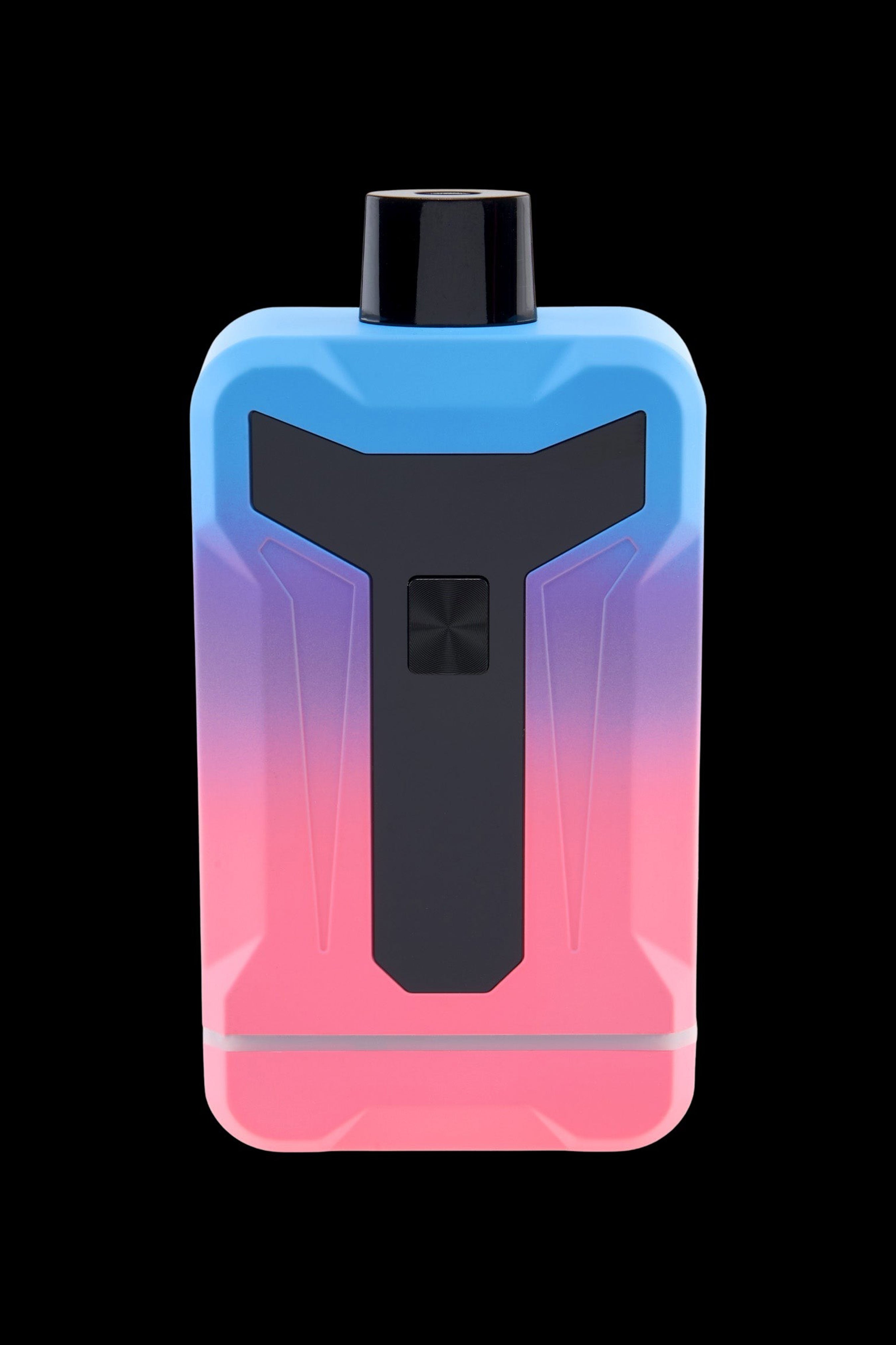 Close-up front view of the gradient blue-to-pink Ooze Duet 510 Dual Conceal Cart Battery against a black background.
