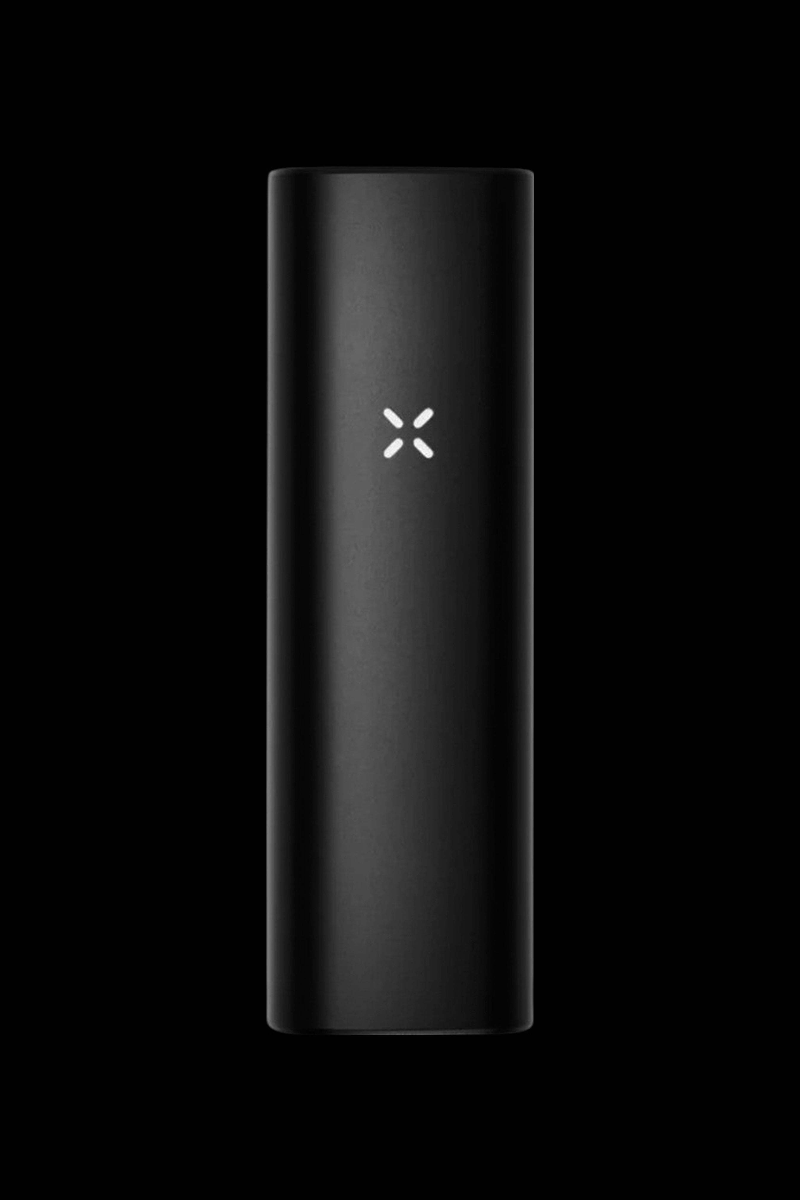 Sleek black cannabis vaporizer pen with a glowing white symbol.