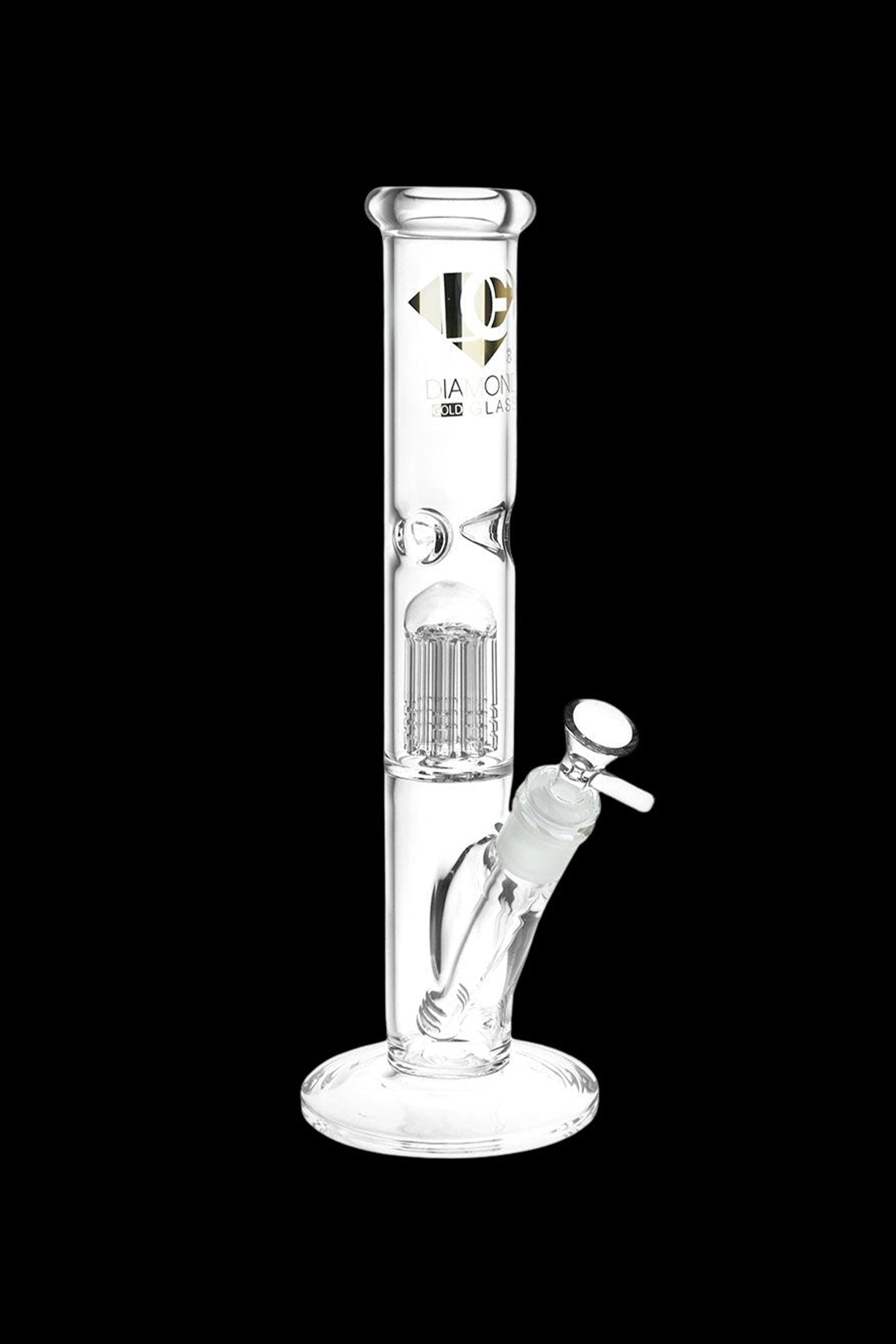 Clear glass water pipe (bong) with ice catcher and removable downstem.
