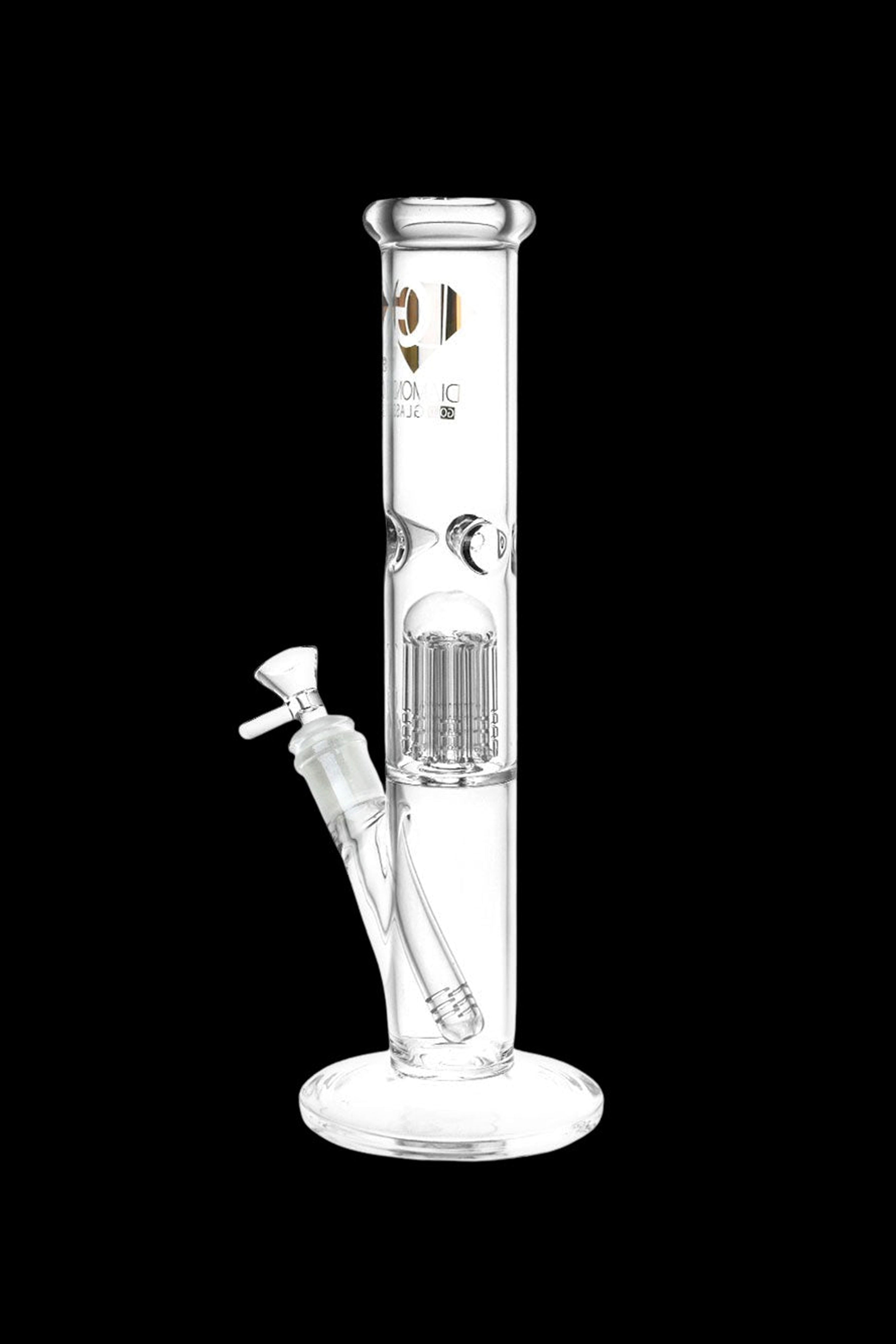 Clear glass bong with percolator and detachable downstem.