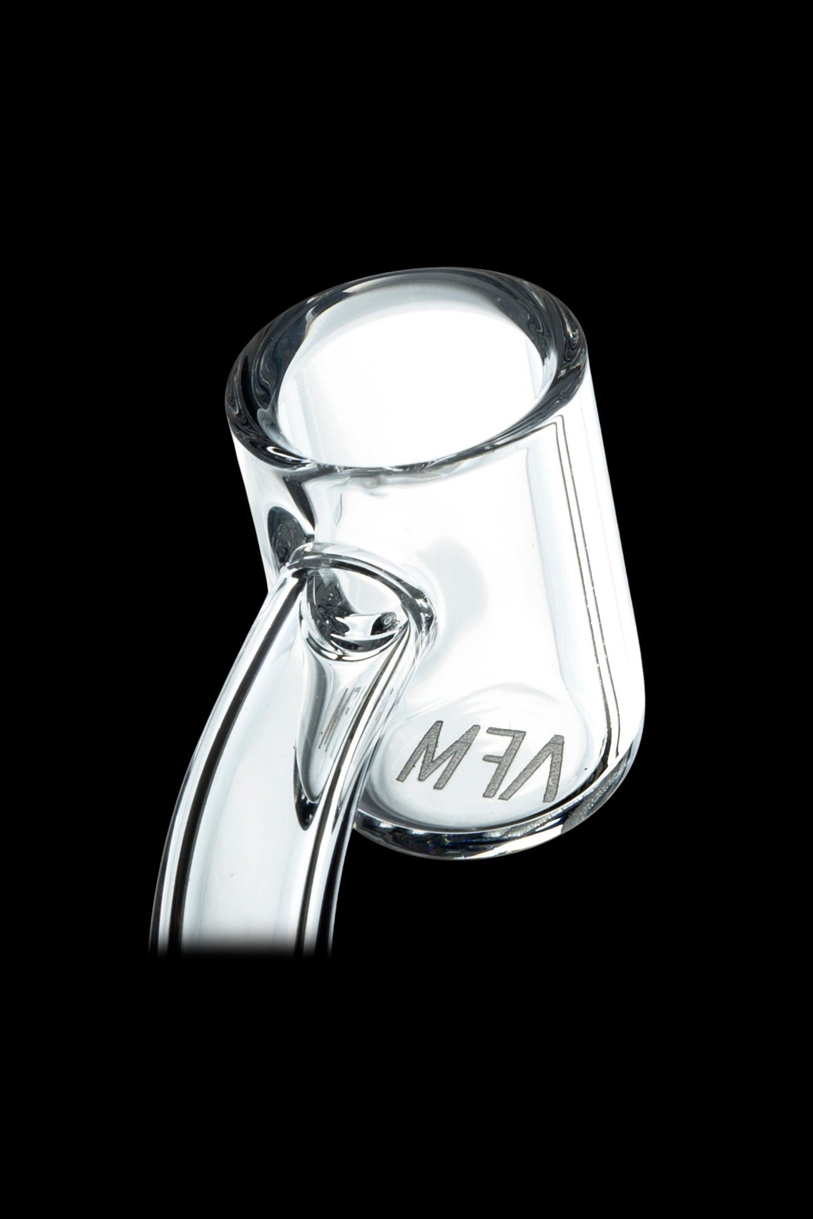 Clear glass dab nail with a bent neck for vaporizing cannabis concentrates.