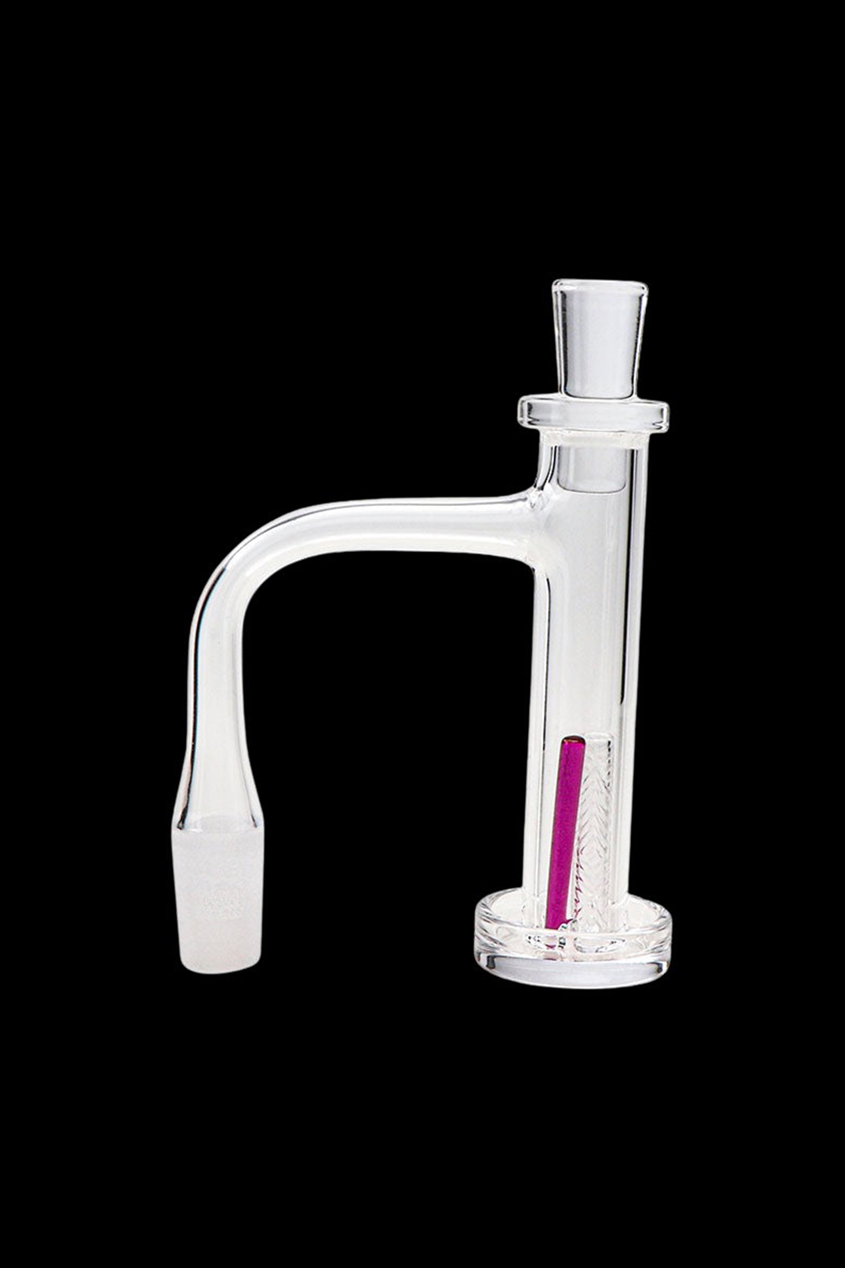 Clear glass bubbler with purple accent.