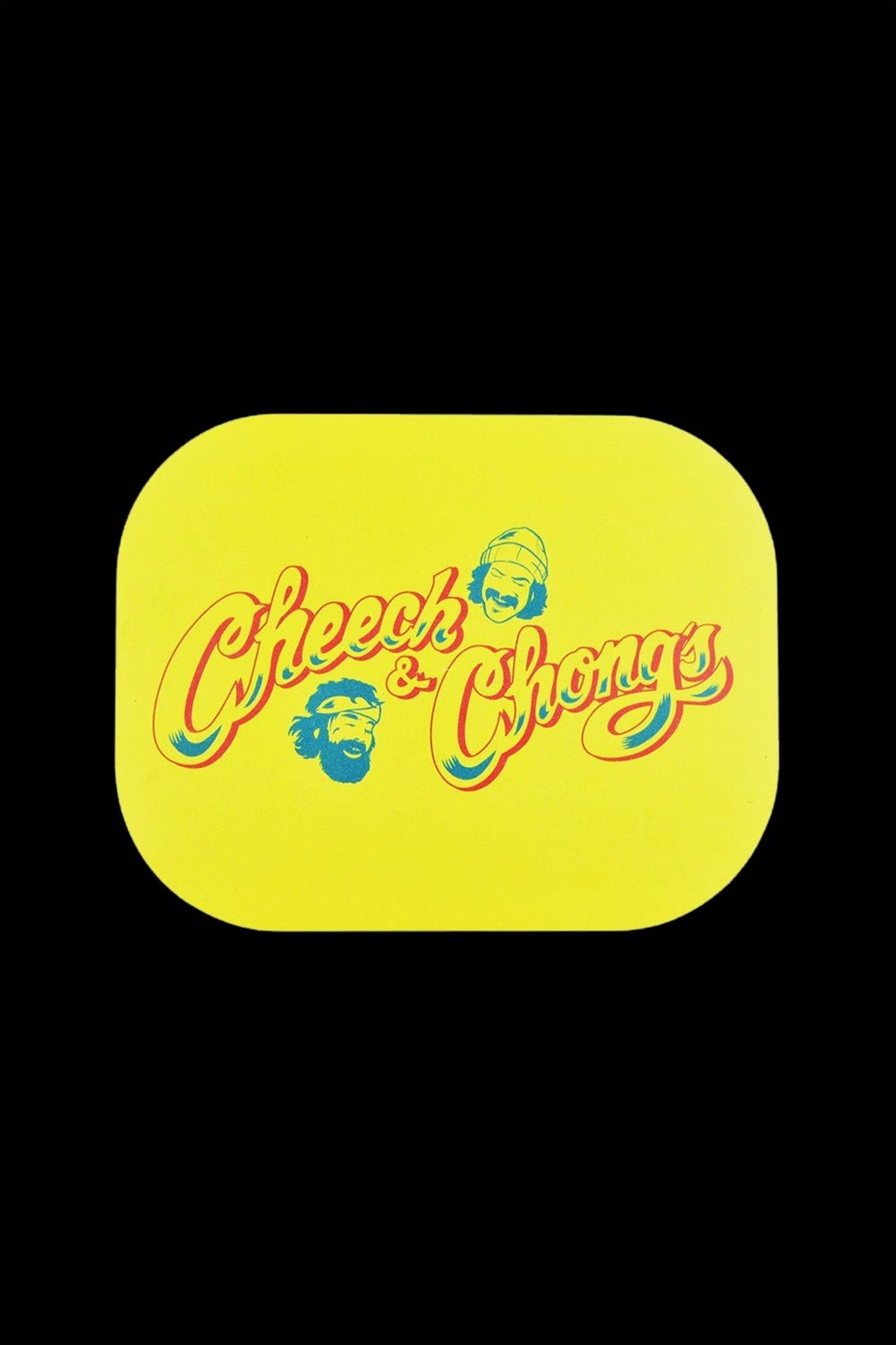 Yellow rounded square displaying the “Cheech & Chong” logo in red script with cartoon portraits of Cheech and Chong.