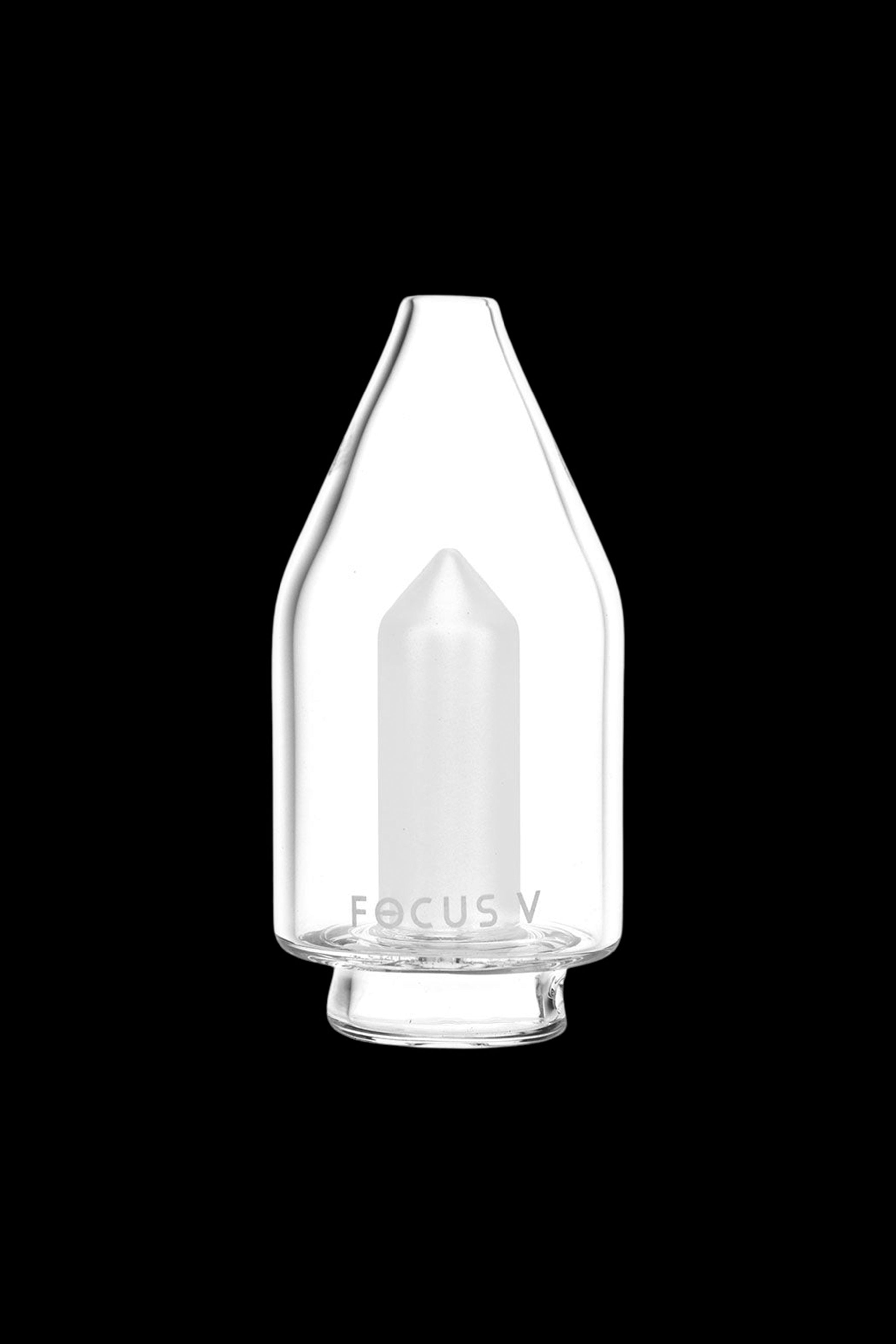 Clear quartz dab rig insert with "FOCUS V" branding.