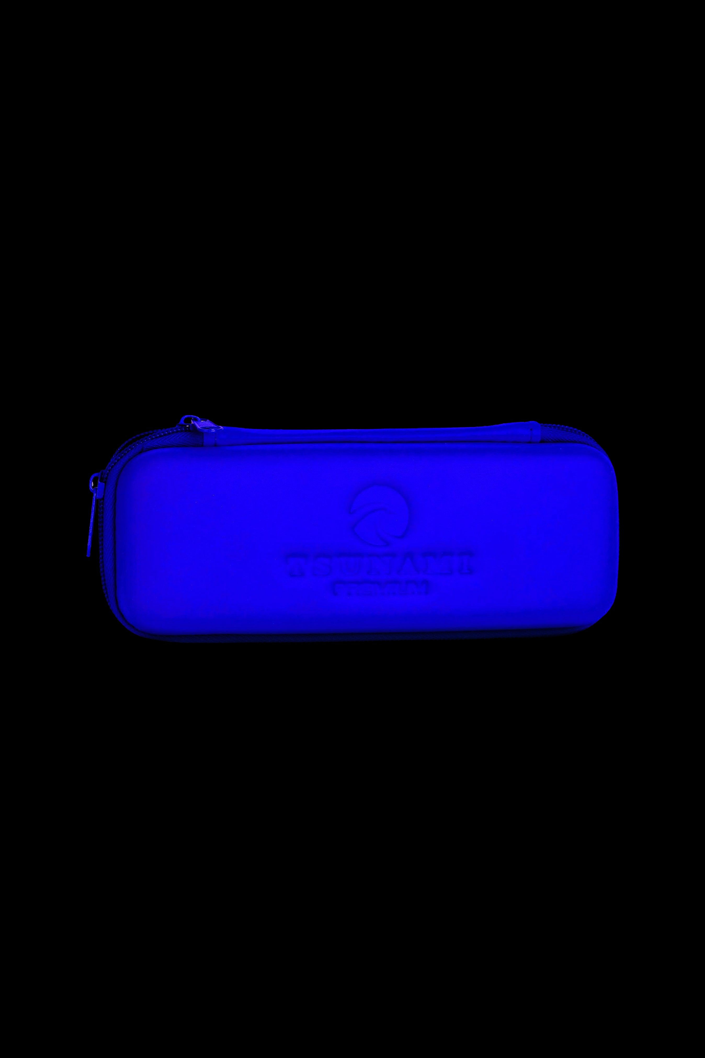 Blue cannabis accessory case with embossed logo.