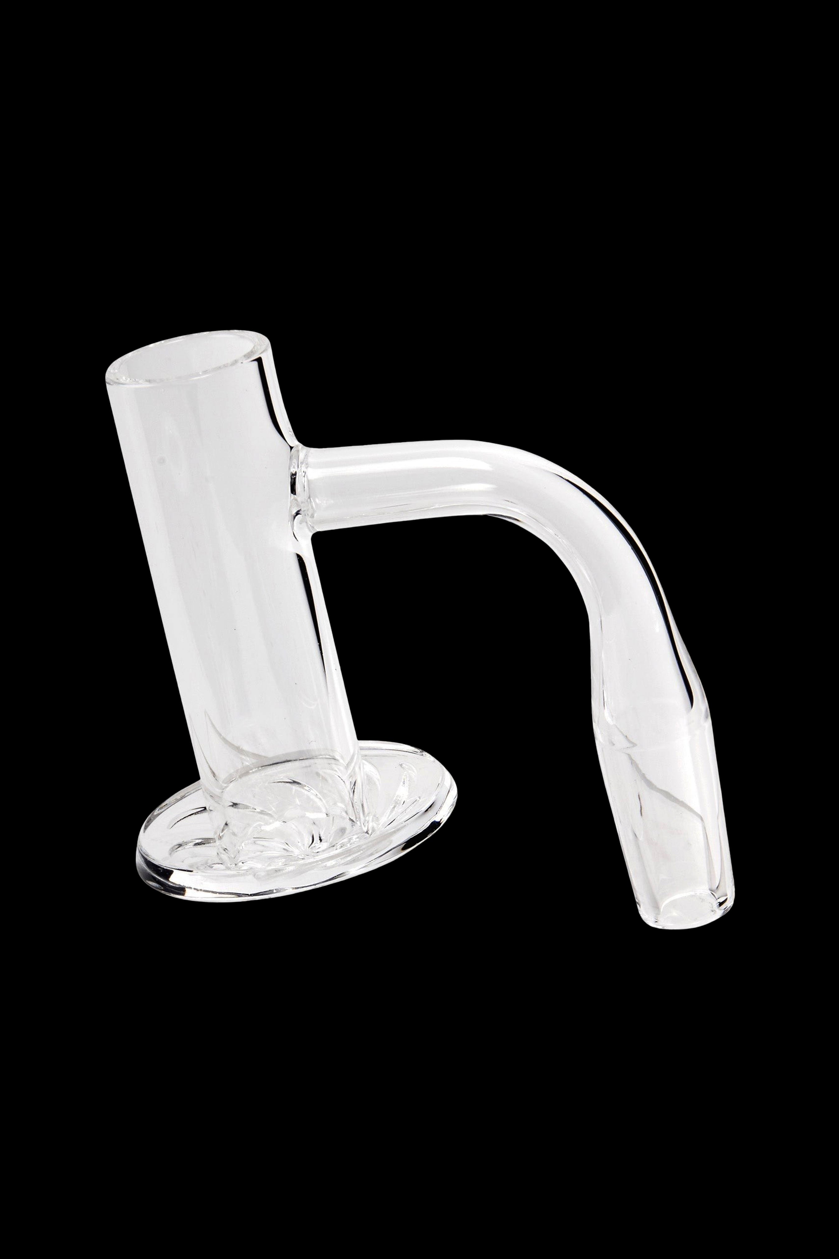 Clear glass dab rig with bent neck and angled bowl.