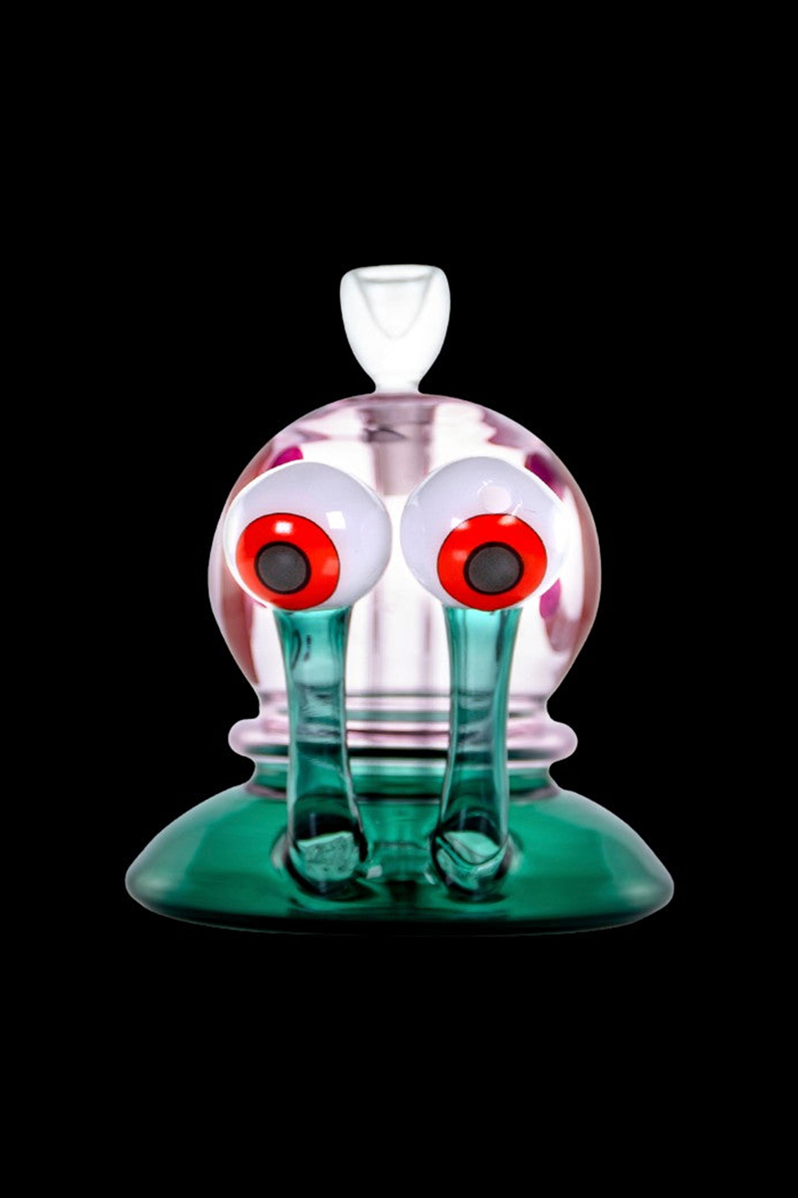 Hand-blown glass rig with cartoonish, tearful eyes, designed for cannabis consumption.