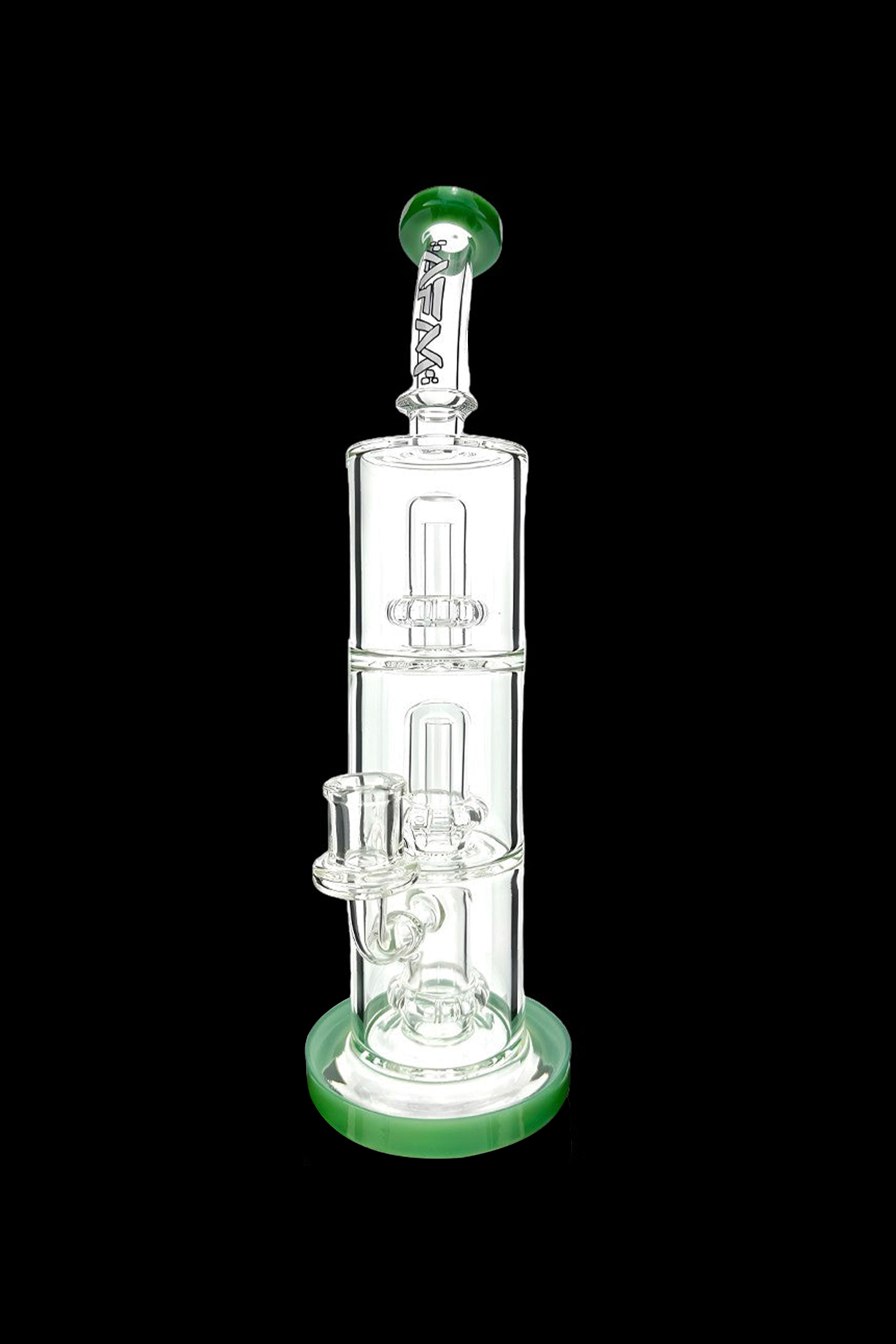 Green glass bubbler water pipe for cannabis use.