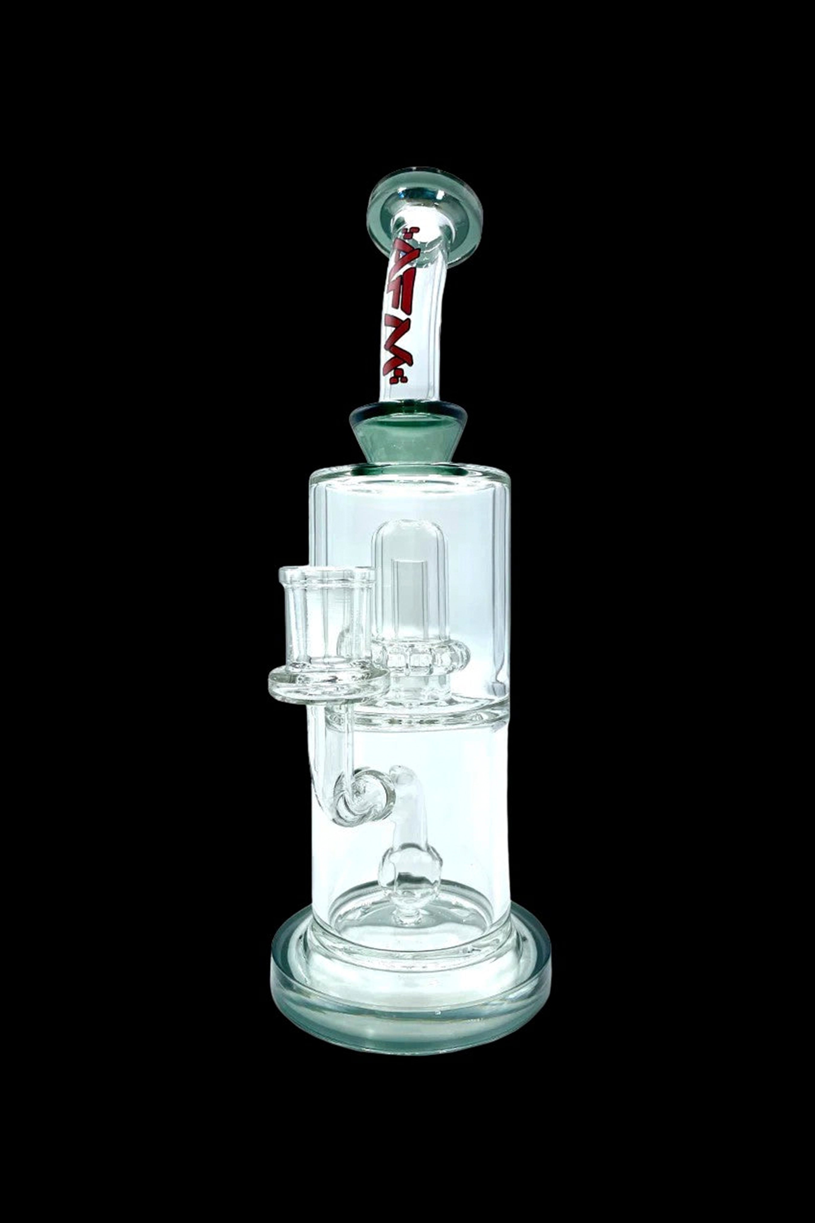 Glass water pipe (bong) with percolators, isolated on a black background.