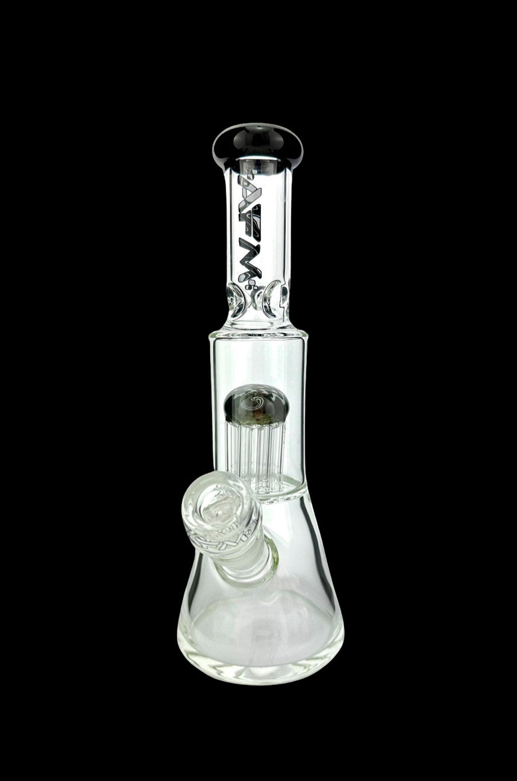 Clear glass water pipe (bong) with ice pinches and a diffused downstem.