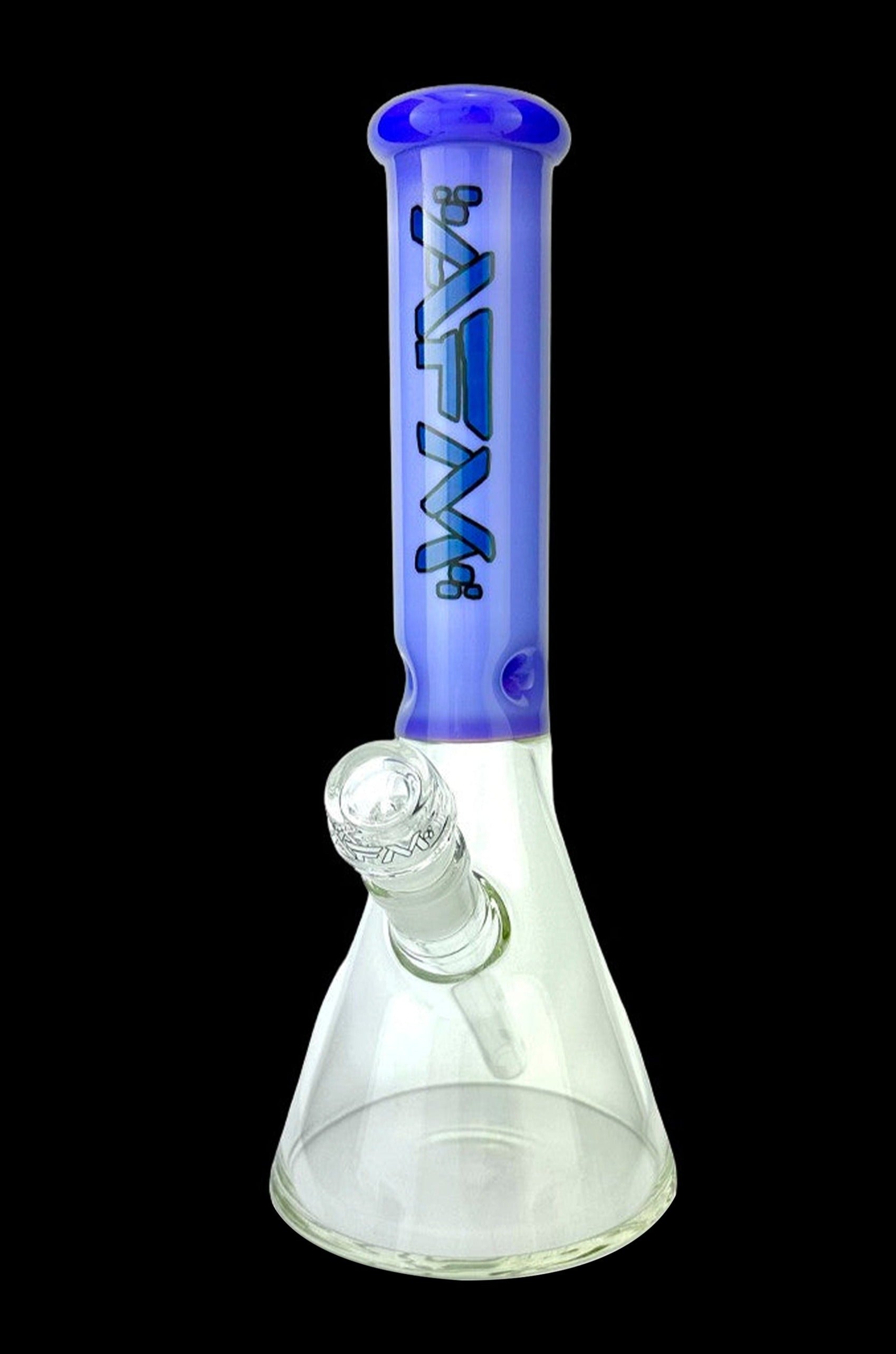 Blue glass bong with ice catcher.