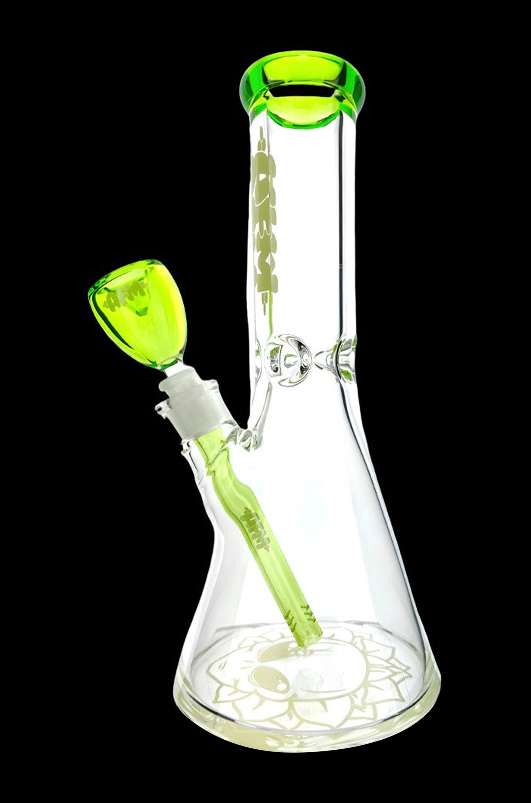 Green glass bong with percolator.