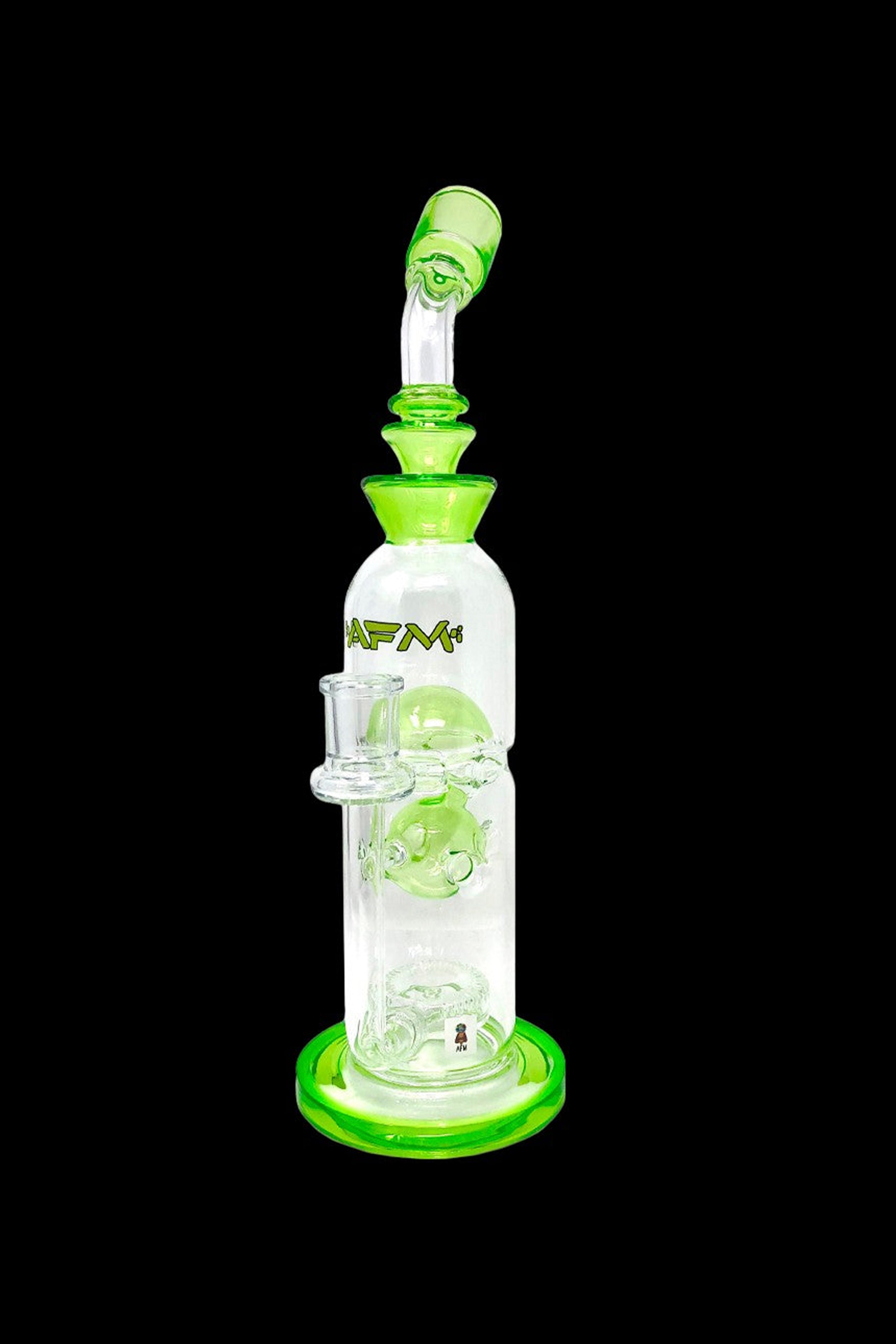 Green and clear glass water pipe (bong) with percolators.