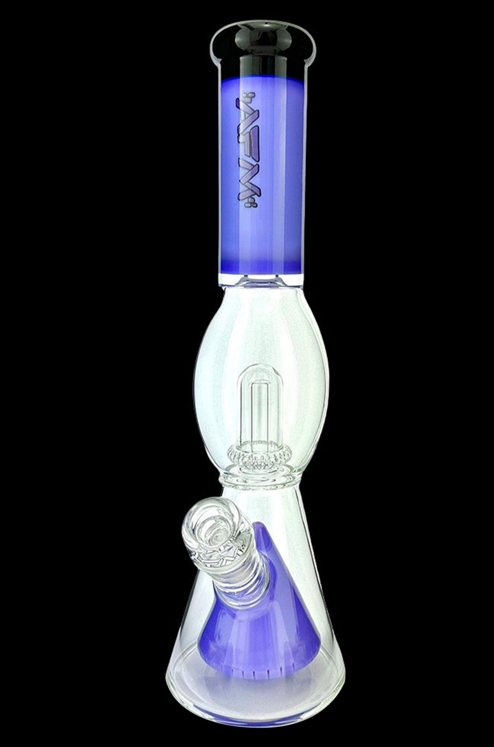 Blue and clear glass water pipe (bong) with ice catcher.