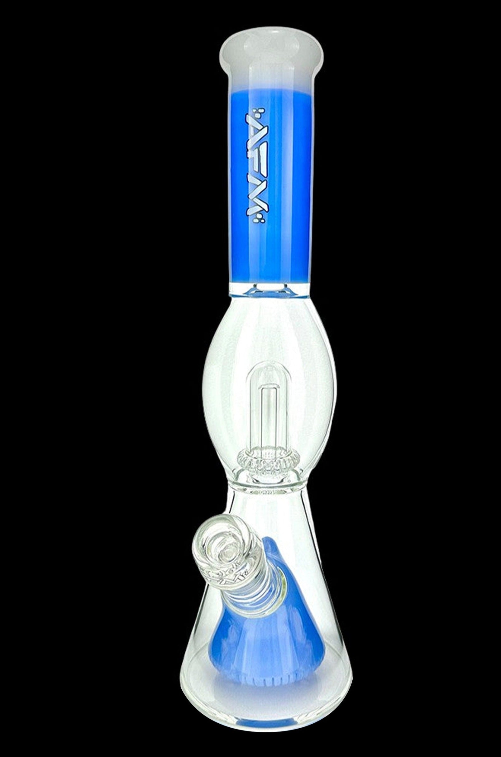 Blue and clear glass water pipe (bong) with percolator.