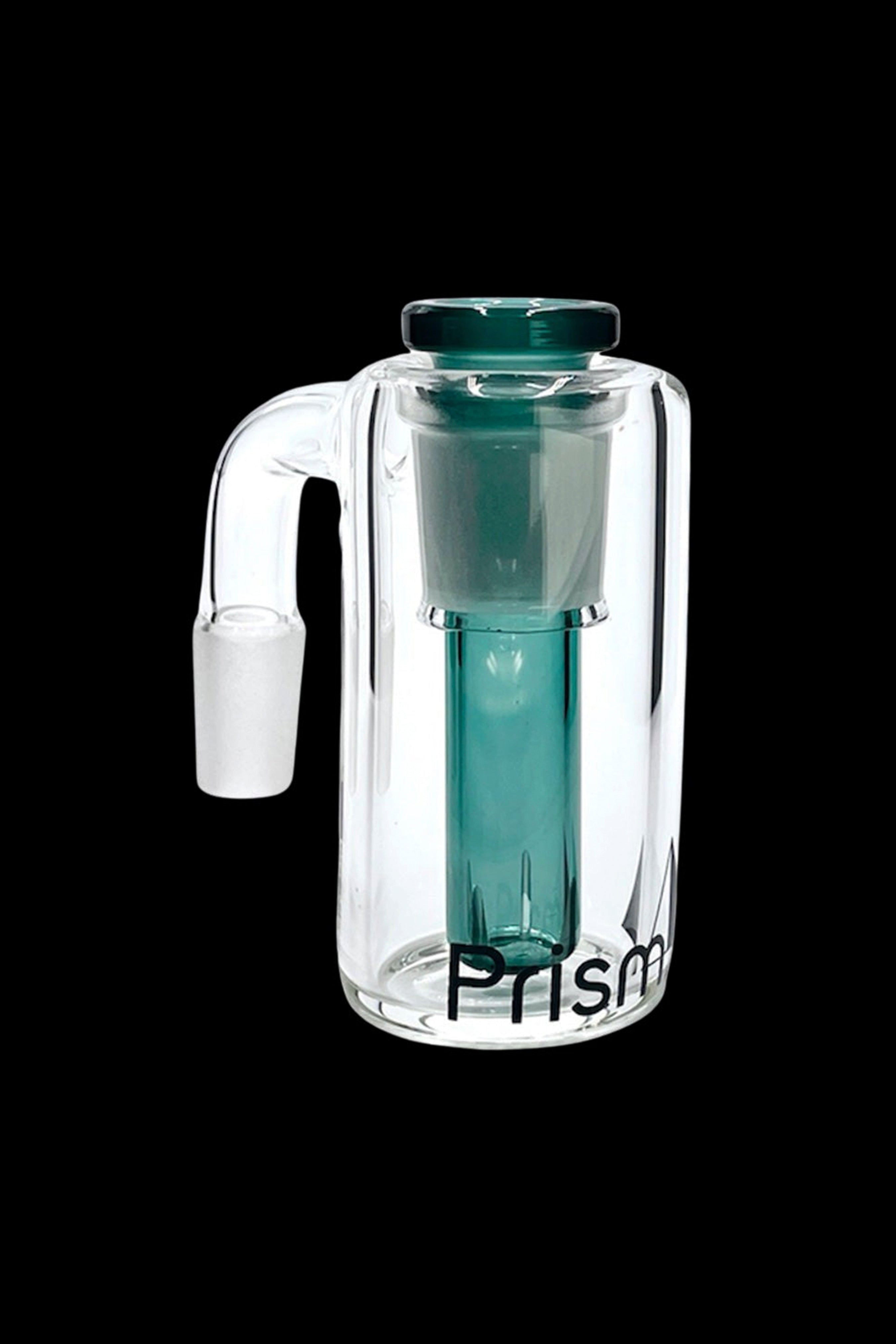 Glass bubbler water pipe with green internal diffuser, branded "Prism".