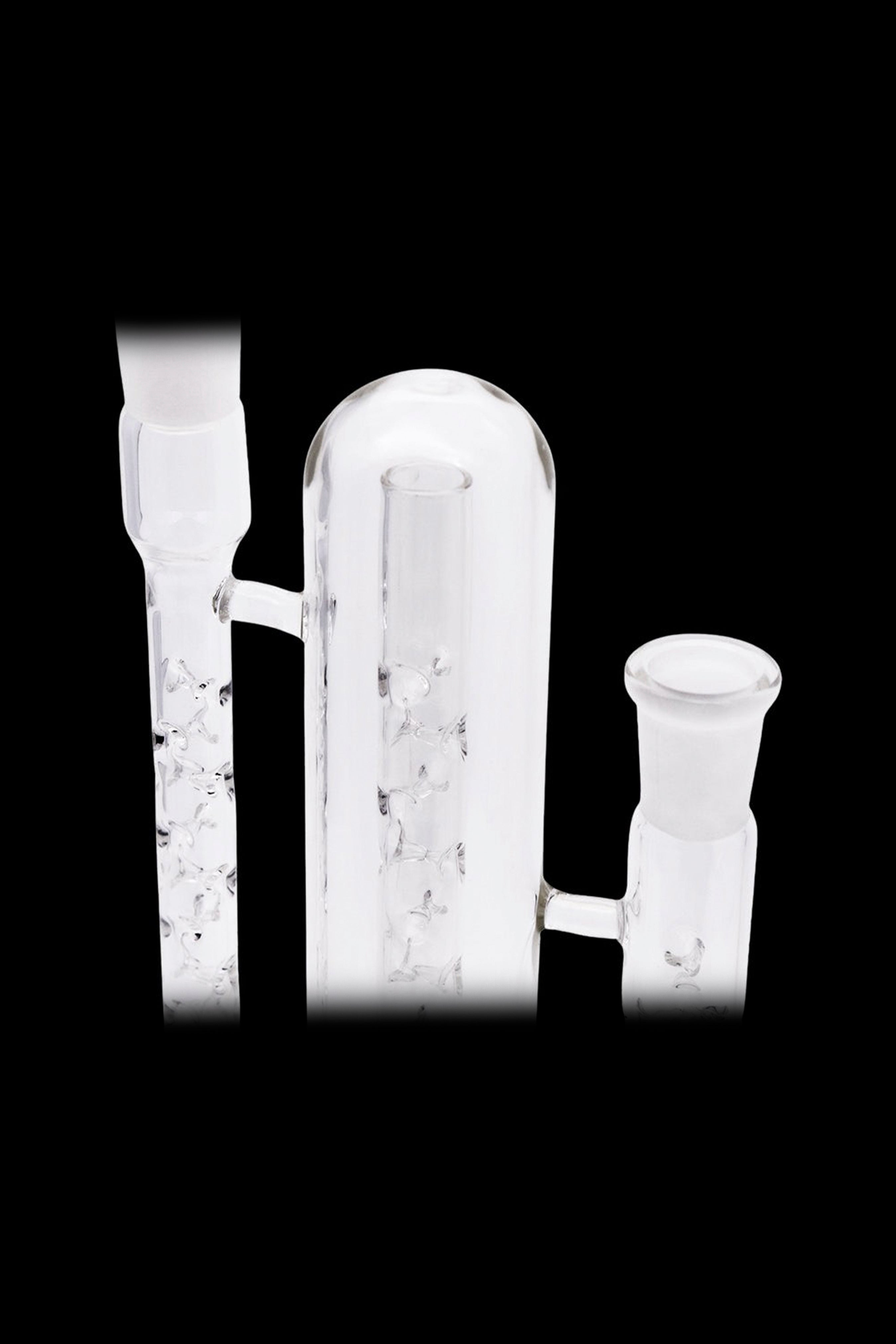 Clear glass bubbler with ice catcher and detachable downstem.