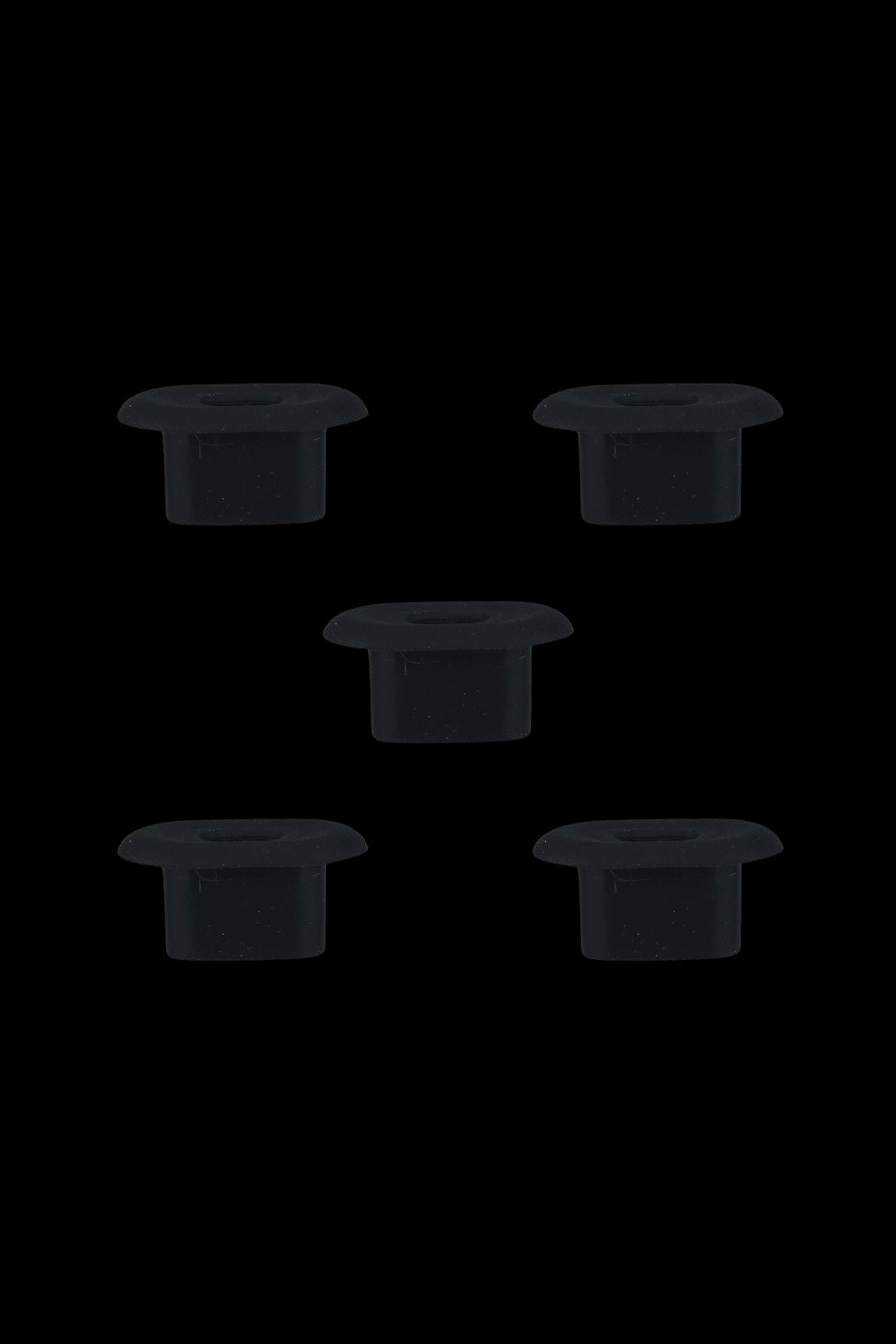 Five black titanium domeless nail inserts for vaporizing cannabis concentrates.