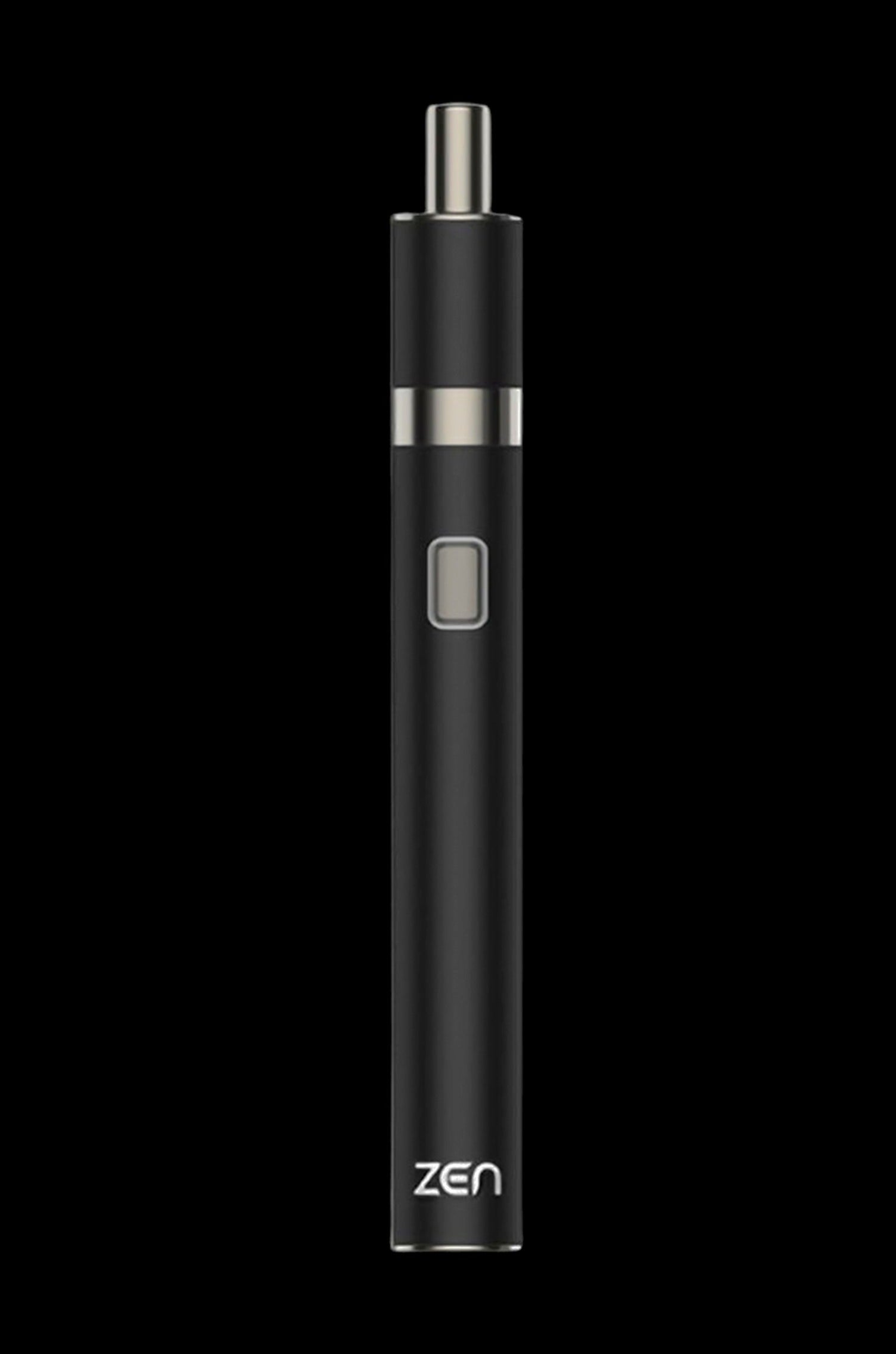 Black cannabis vape pen with a sleek, cylindrical design.