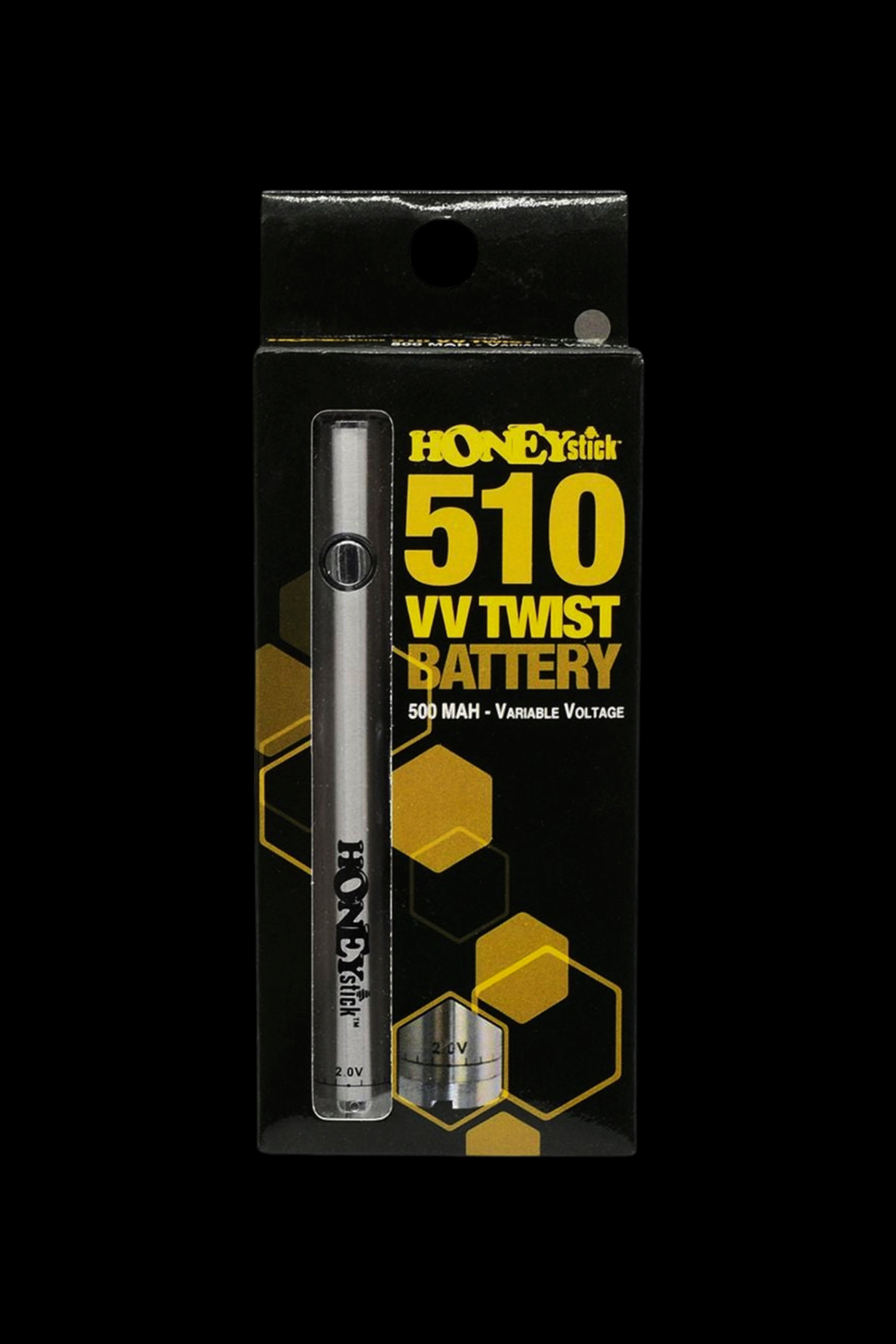 Honeystick 510 VV Twist battery in packaging, a variable voltage vaporizer battery with a 500 mAh capacity.