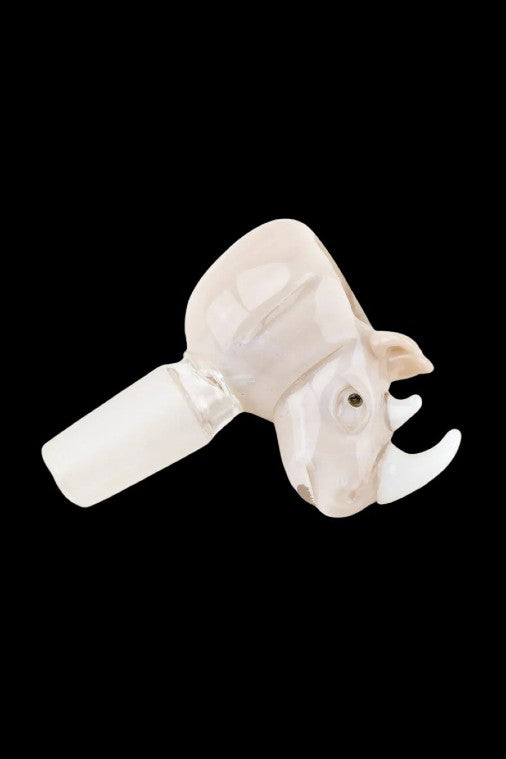 Rhino-shaped glass pipe for cannabis use.