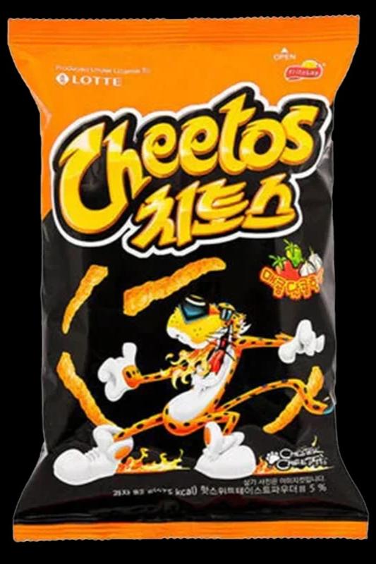 A brightly colored bag of Cheetos with a cartoon cheetah mascot, often used as a playful reference to the “dust” residue from cannabis consumption."
