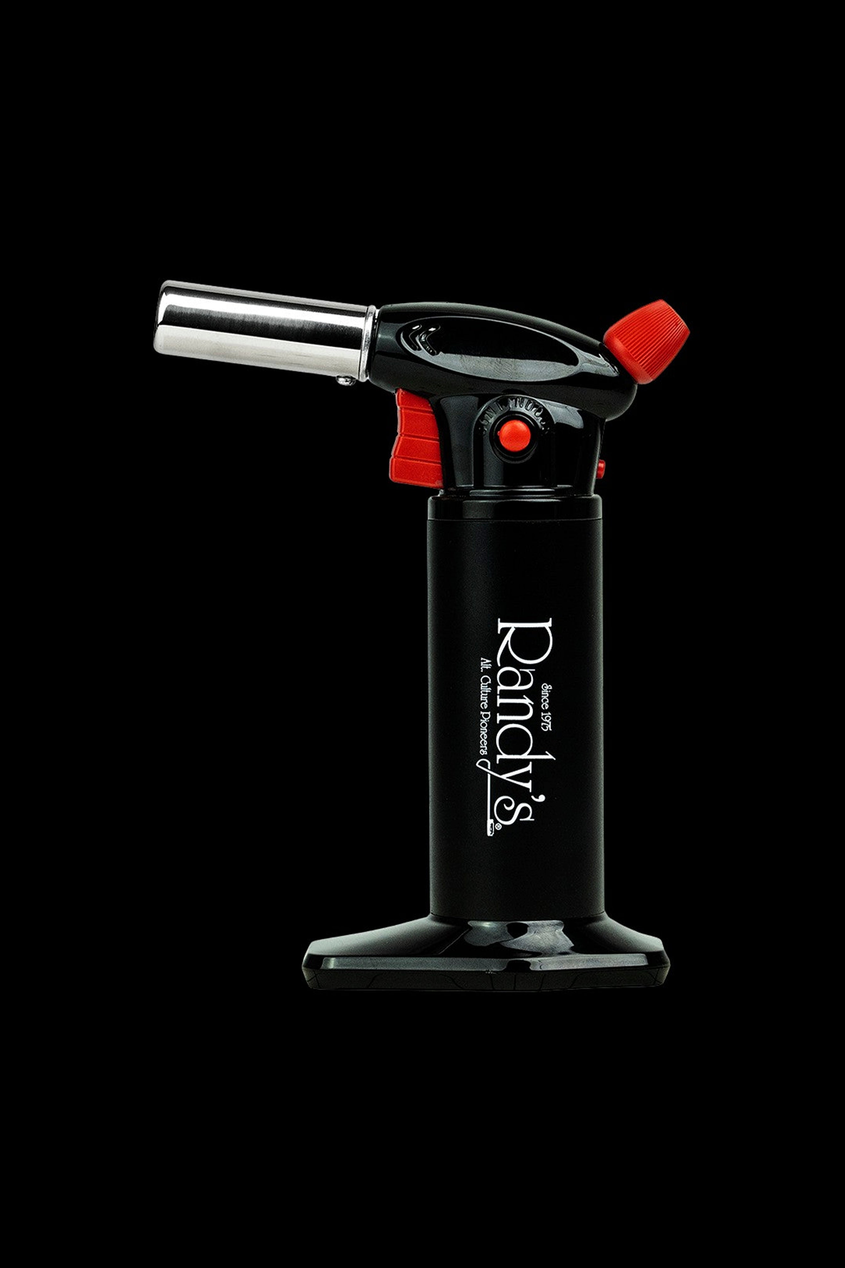 Black torch lighter with “Randy’s” branding, used for dabbing cannabis concentrates.