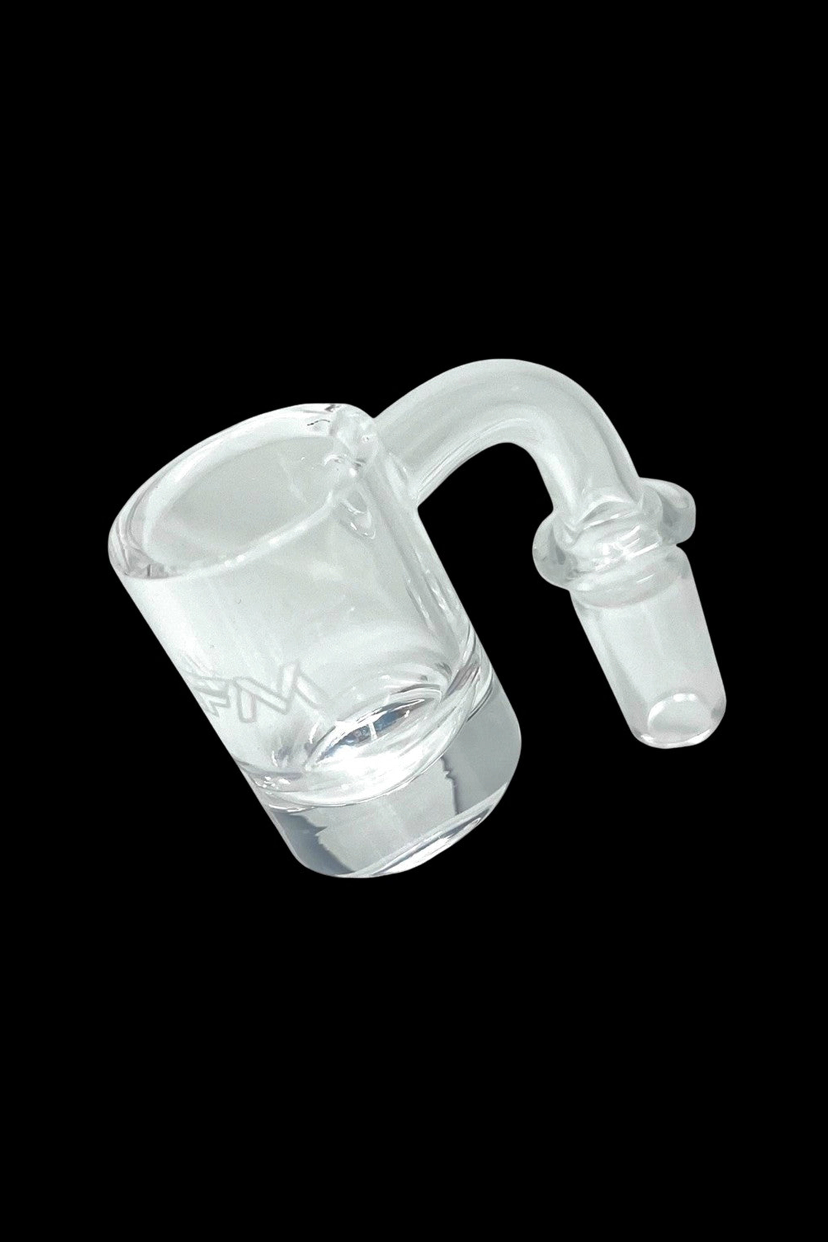 Clear glass cannabis concentrate carb cap with intricate etched design.
