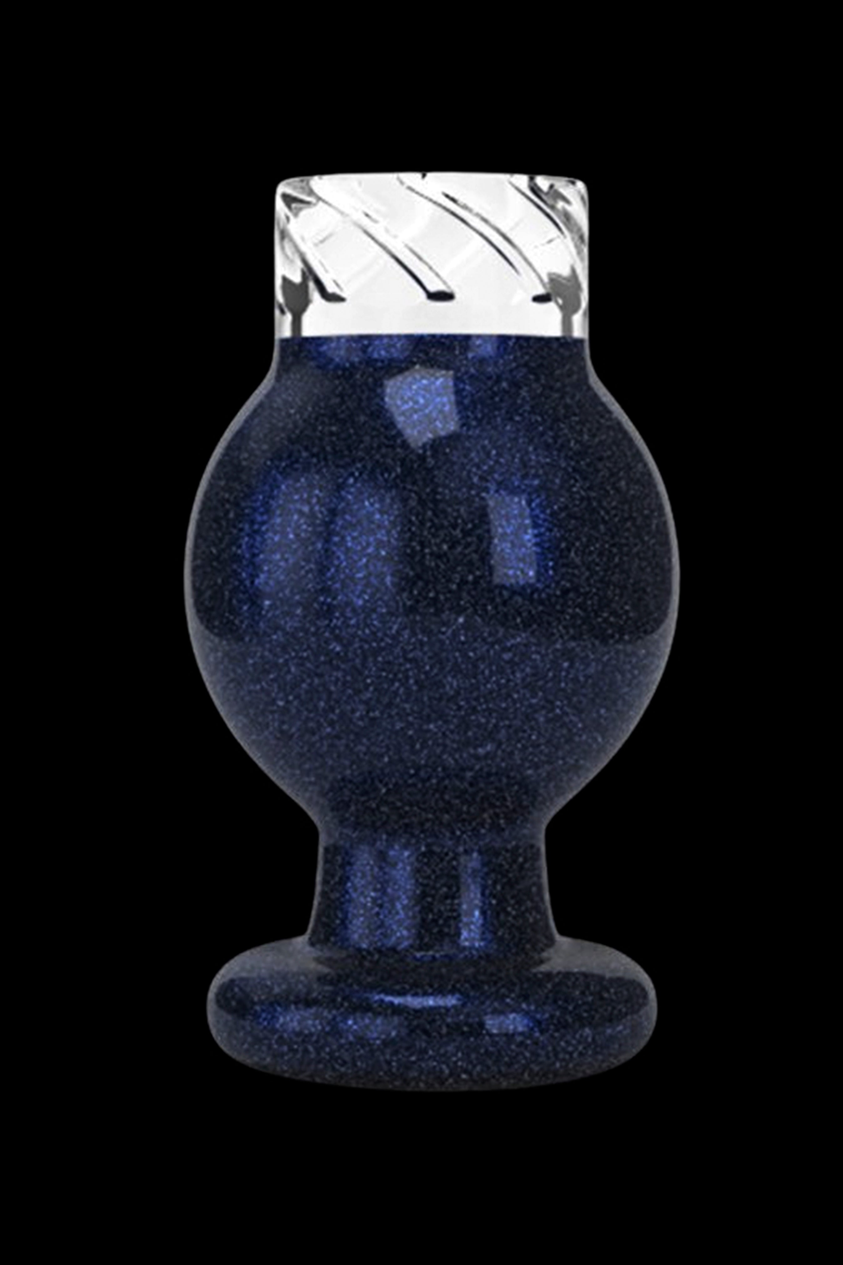 Dark blue, speckled glass bubbler for cannabis concentrates.