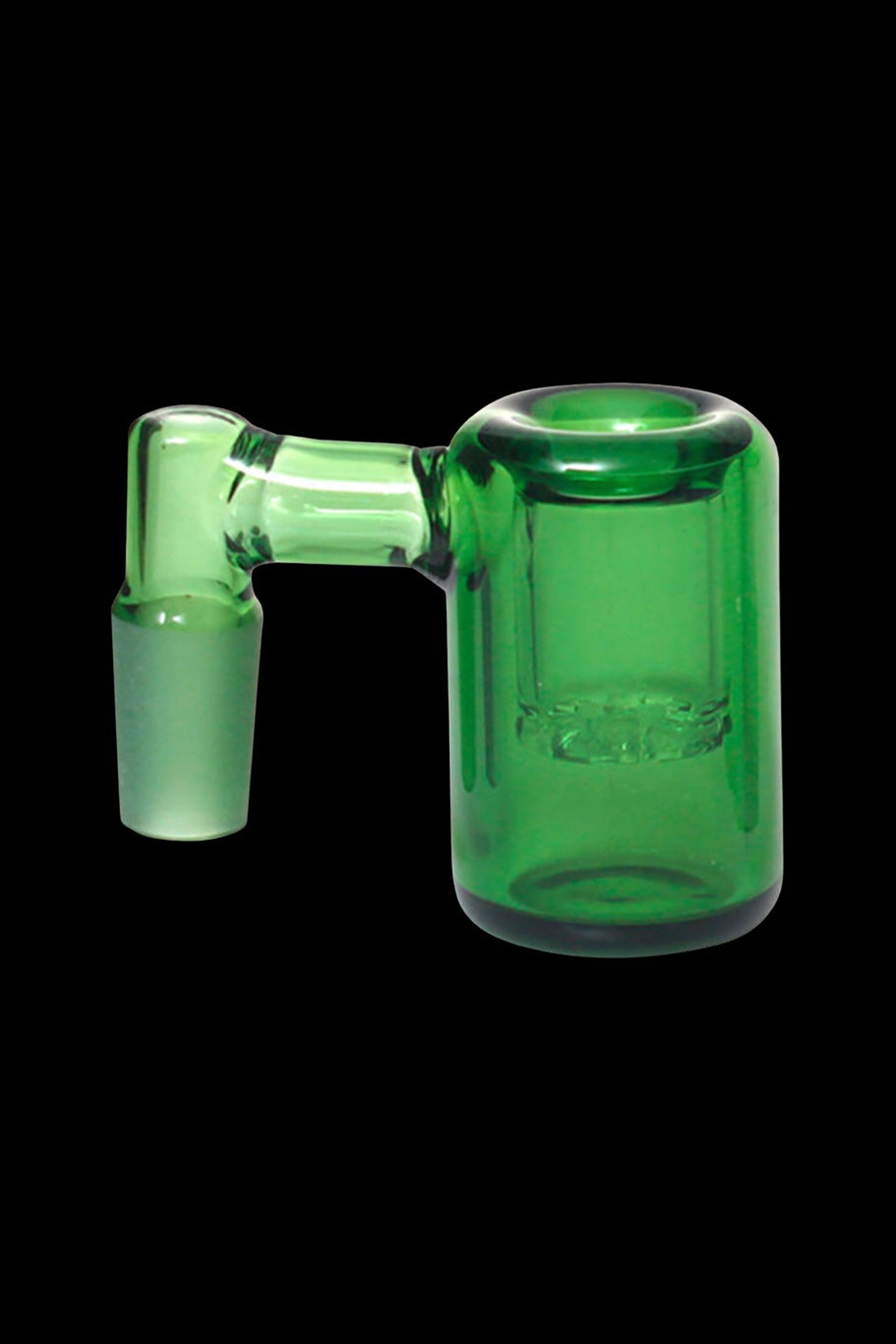 Green glass bubbler water pipe for smoking cannabis.