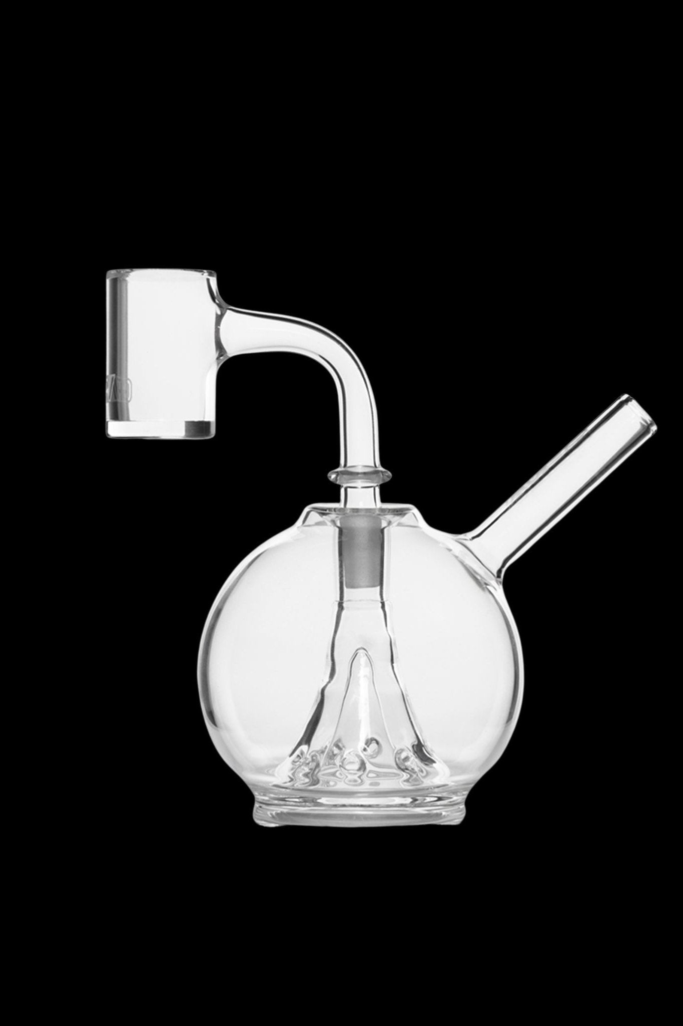 Clear glass dab rig with a quartz banger.