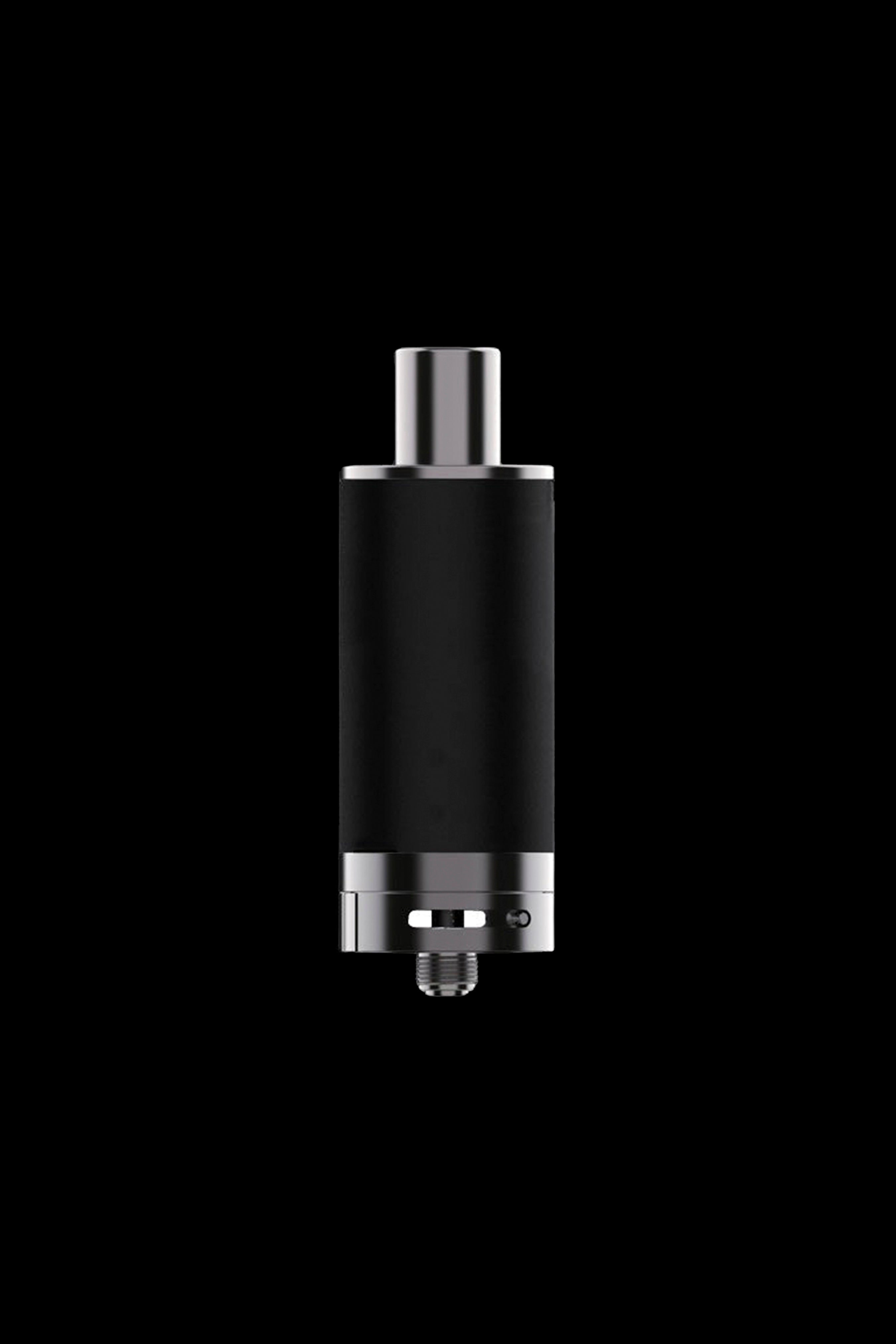 Black and silver cannabis oil vape pen on a black background.