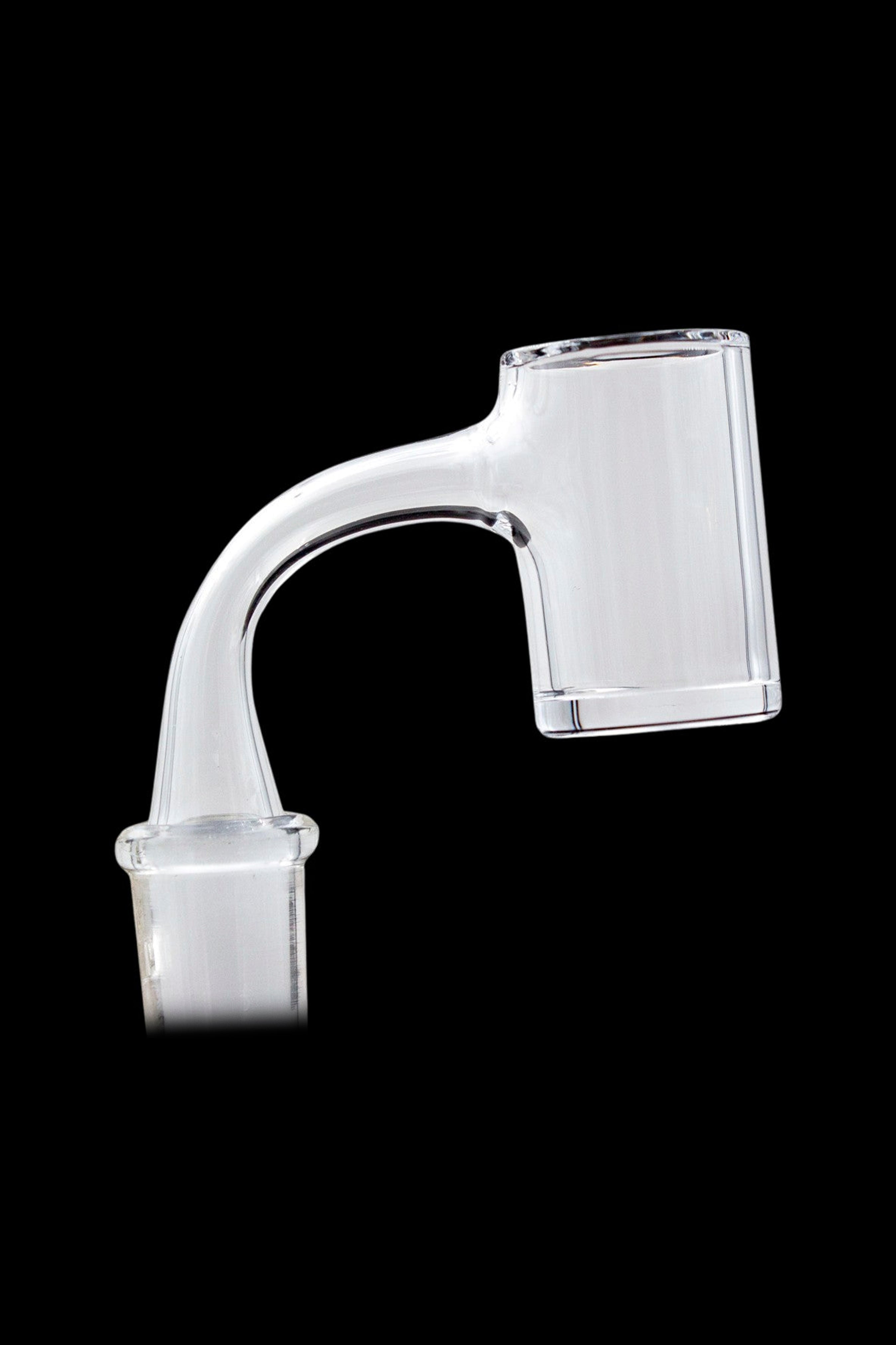 Clear quartz dab rig insert against a black background.