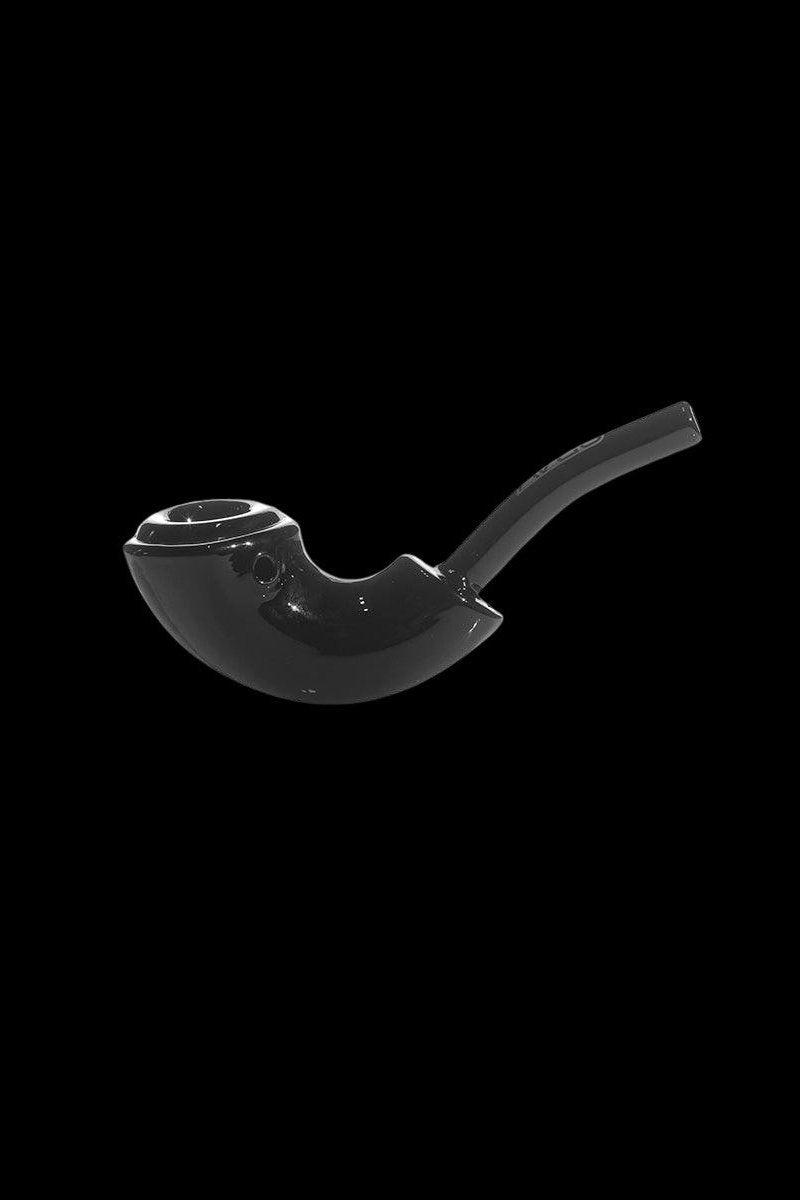 Black glass bubbler pipe against a black background.