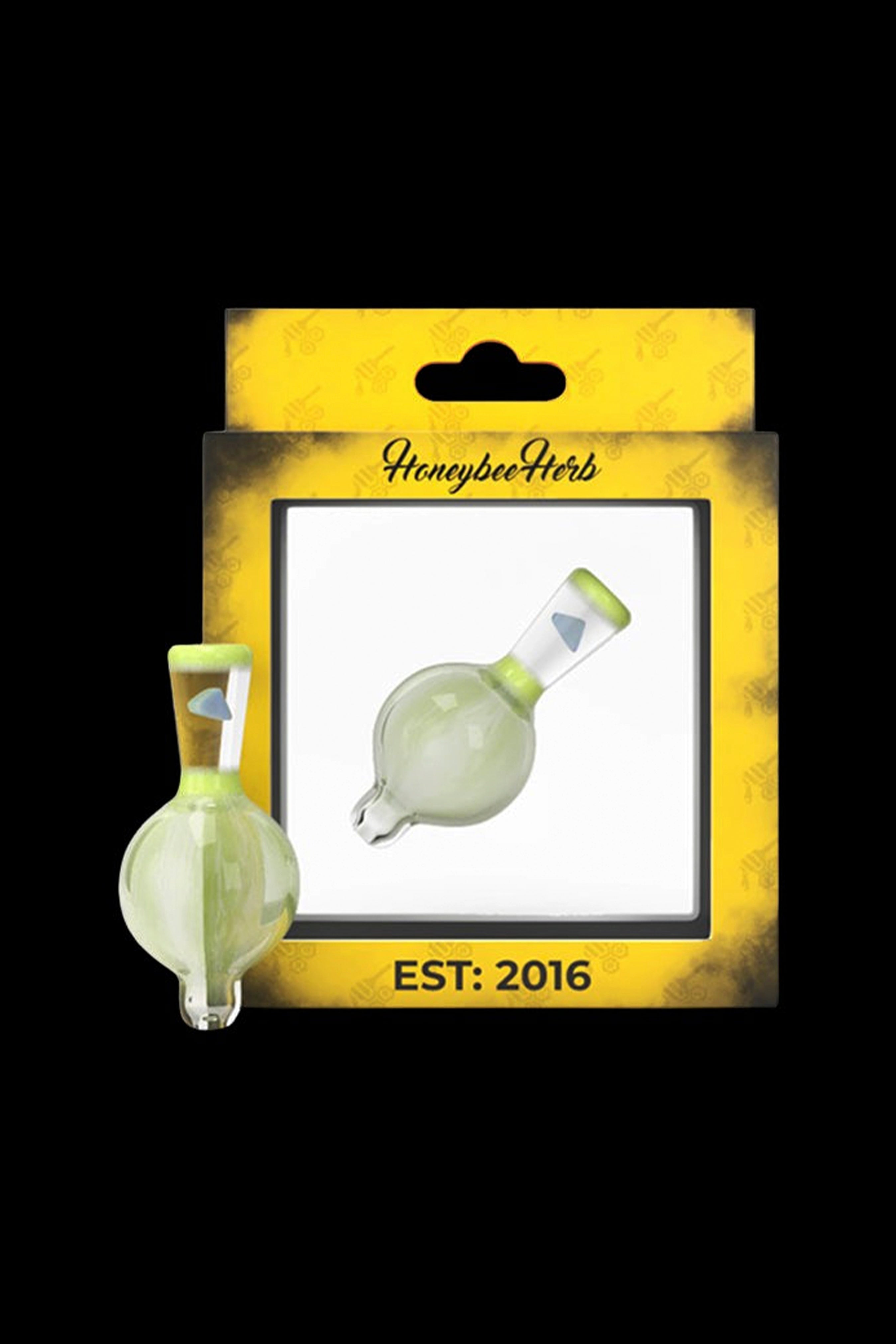 Green glass cannabis concentrate container ("dabber") packaged on a retail card with "Honeybee Herb" branding and "Est. 2016" text.