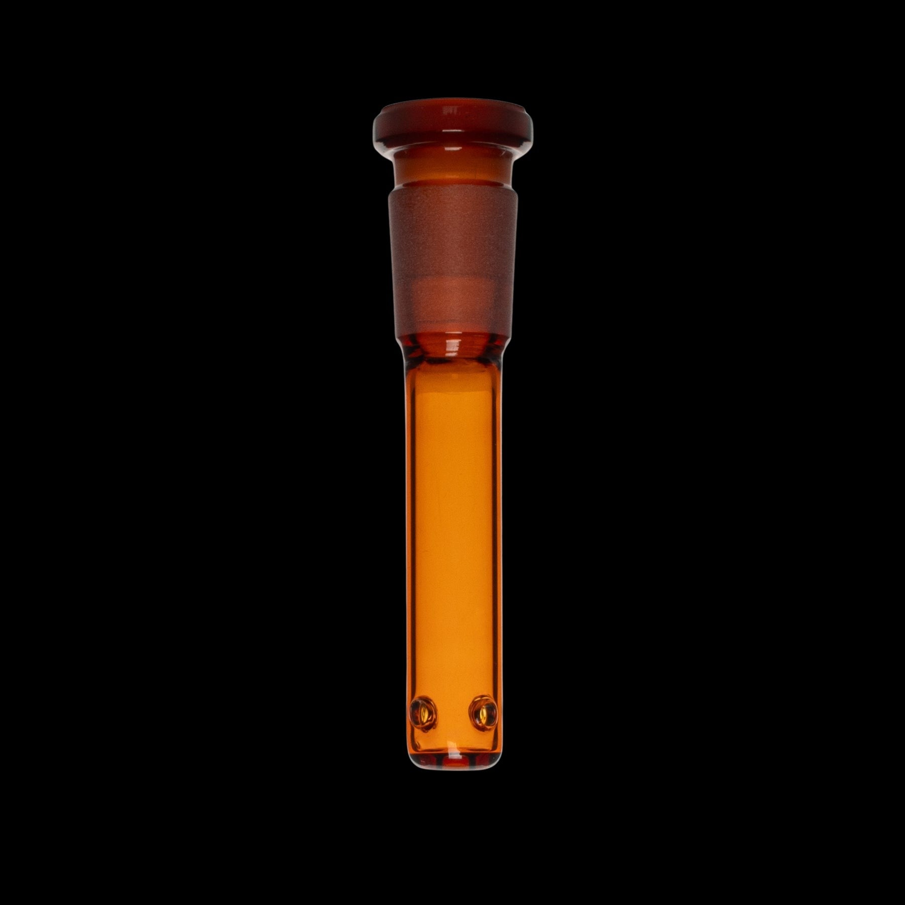 Amber glass downstem for a water pipe, isolated on black.