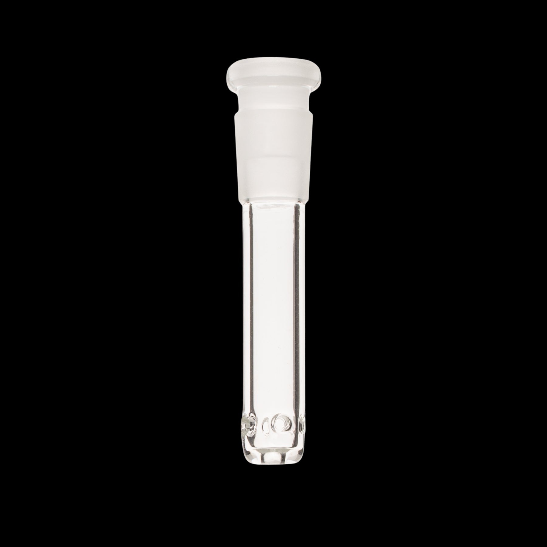 Clear glass downstem for a water pipe.