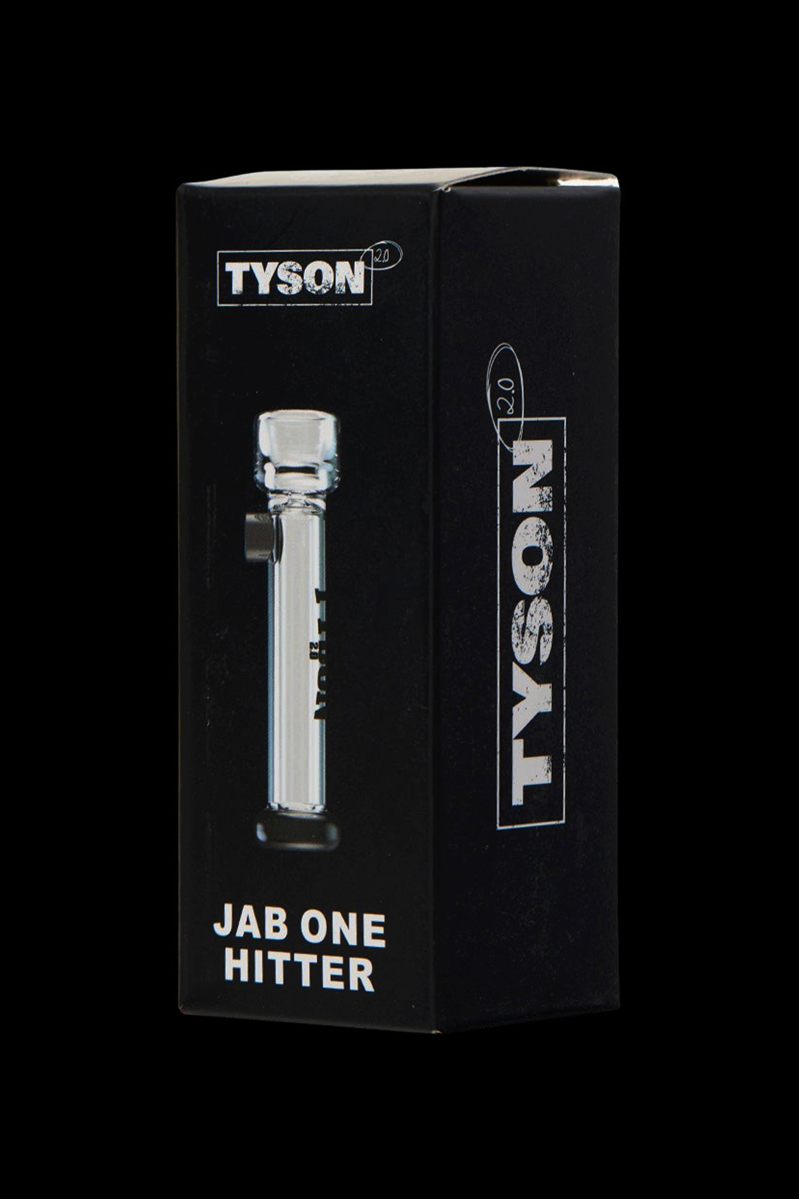 Packaging for a “Jab One Hitter” cannabis pipe branded with “Tyson 2.0”.