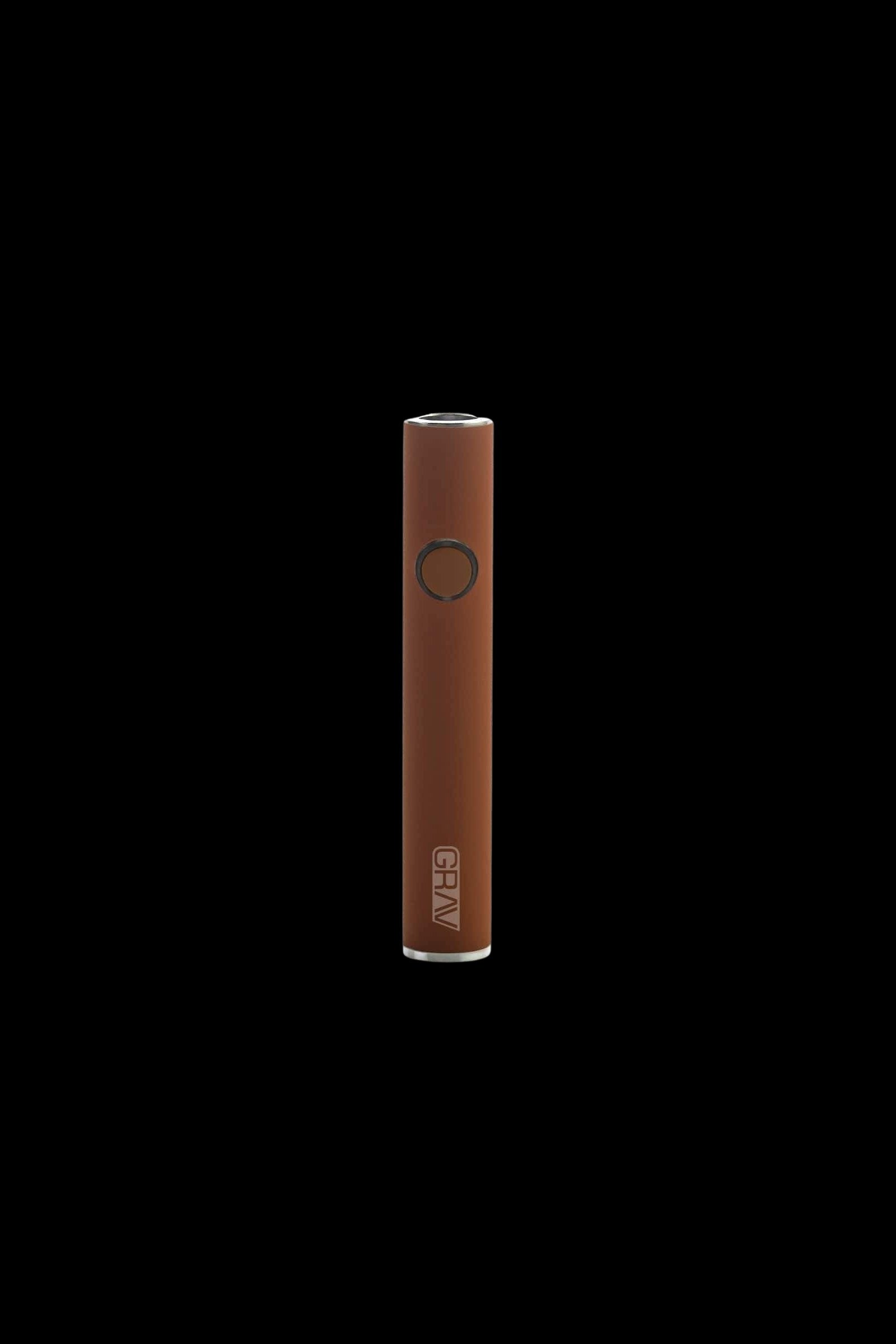 Brown cannabis vape pen with "GRAV" logo.