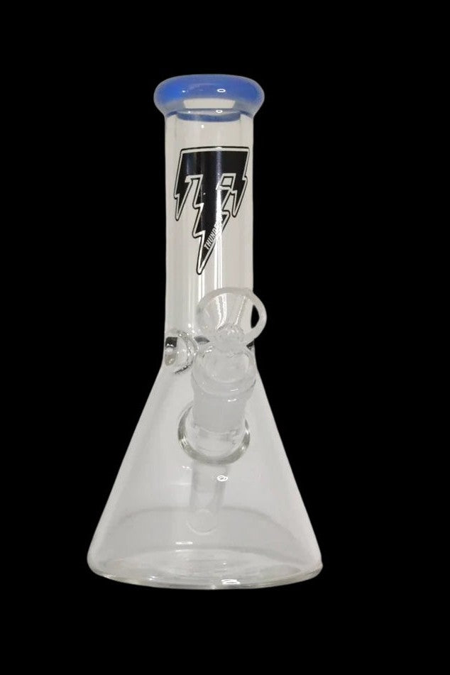 Glass bong with lightning bolt design.