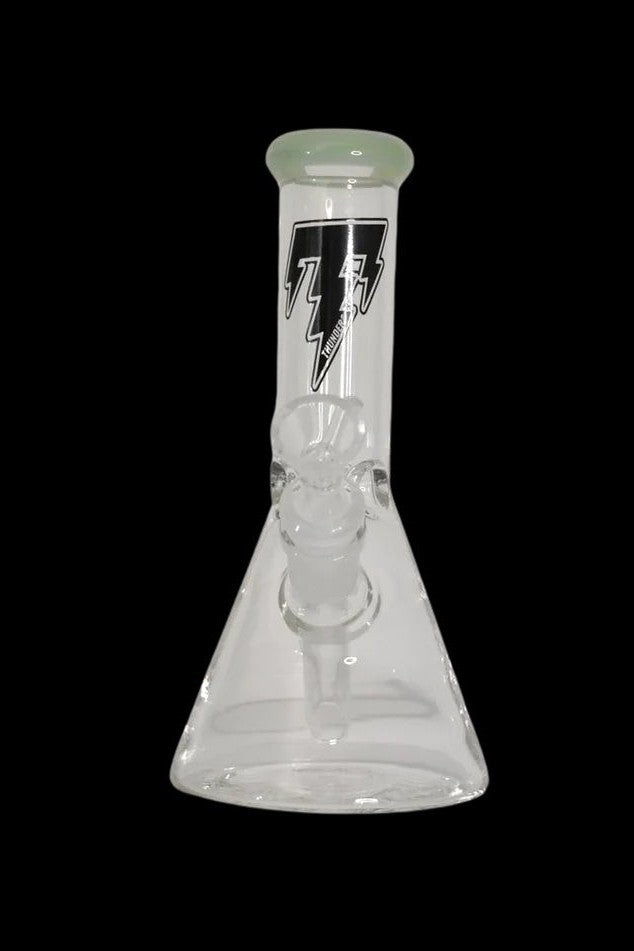 Glass bong with lightning bolt design.