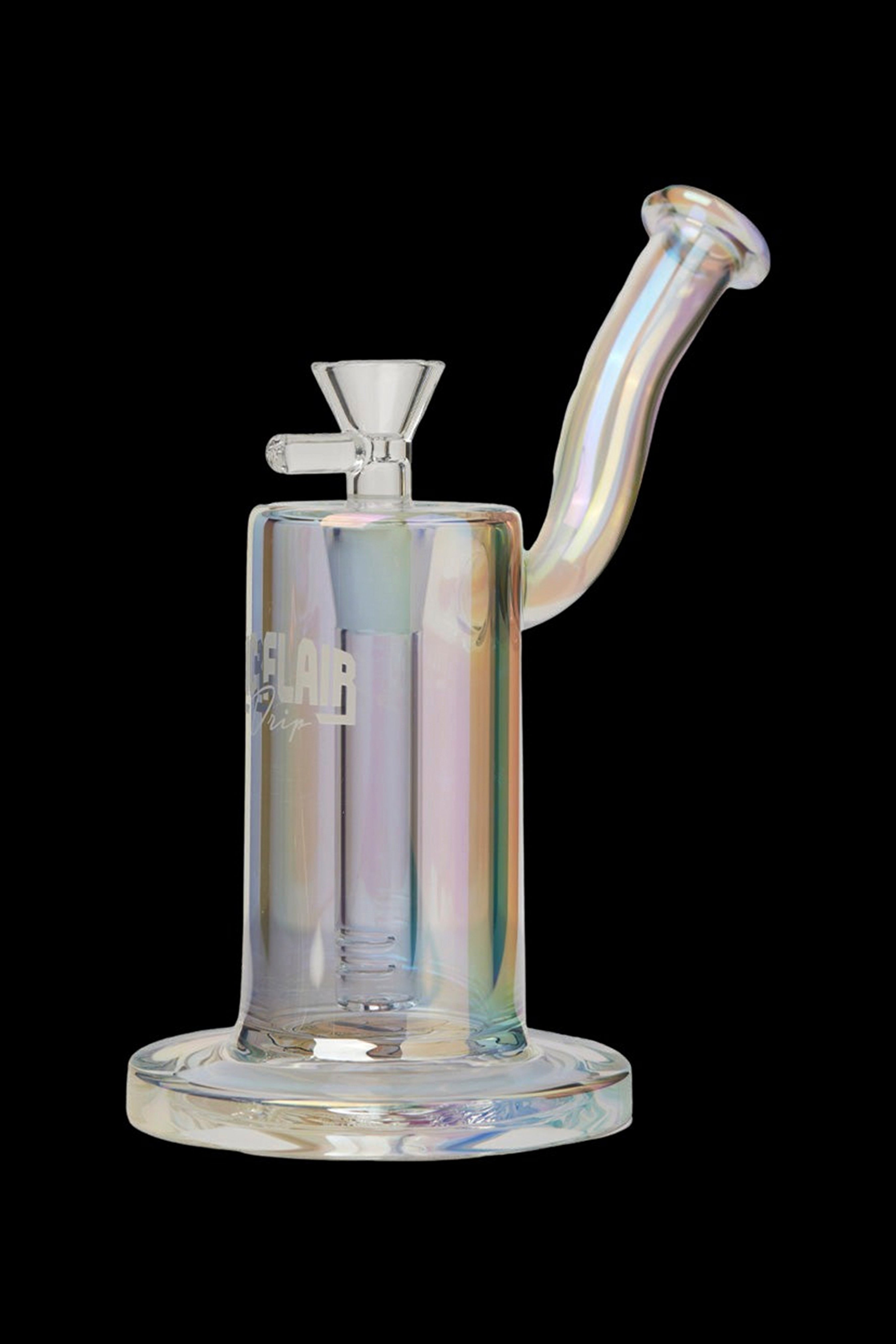 Iridescent glass water pipe (bong) with a removable bowl piece.