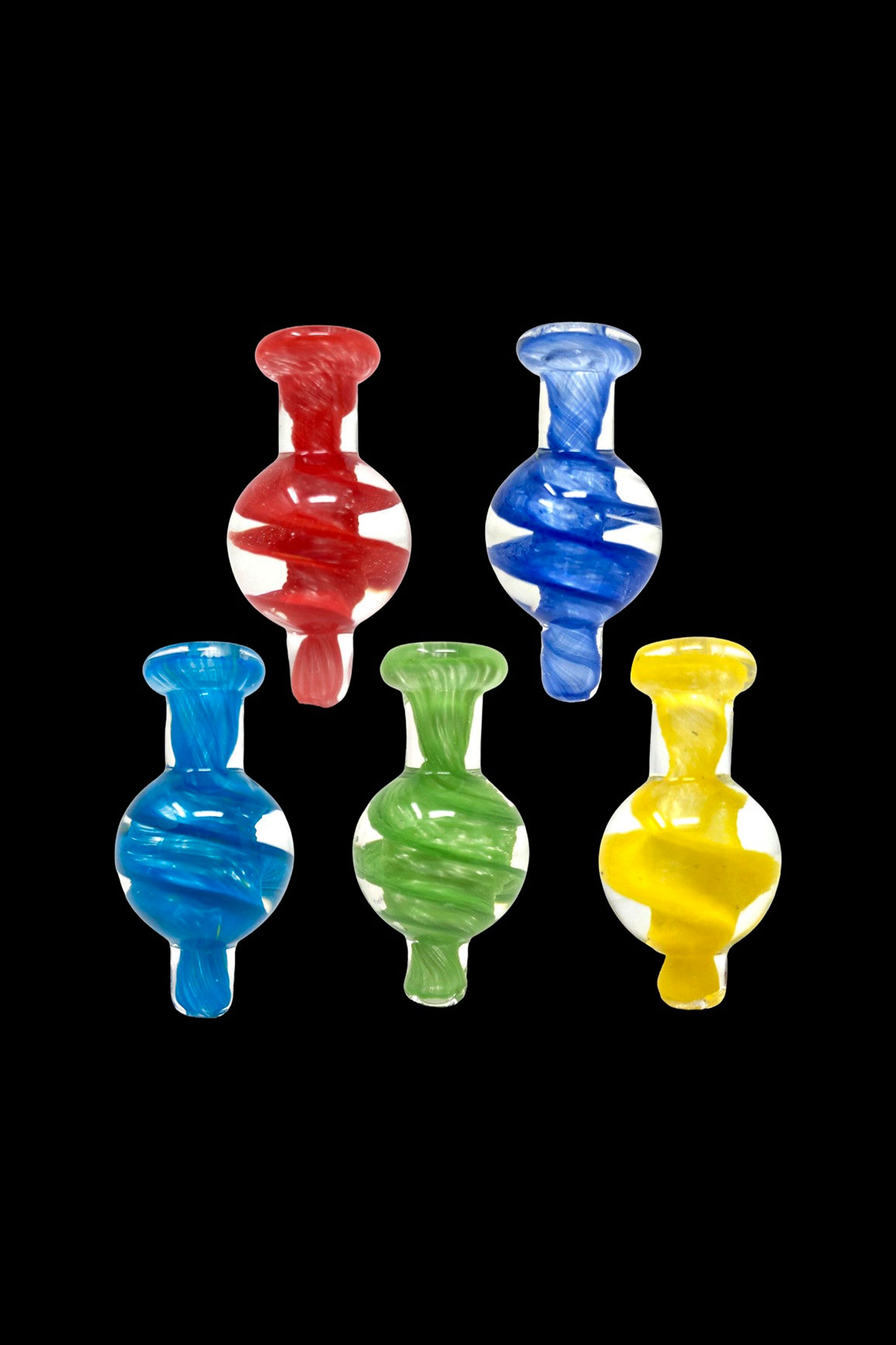 Assortment of colorful glass dab nails for vaporizing cannabis concentrates.