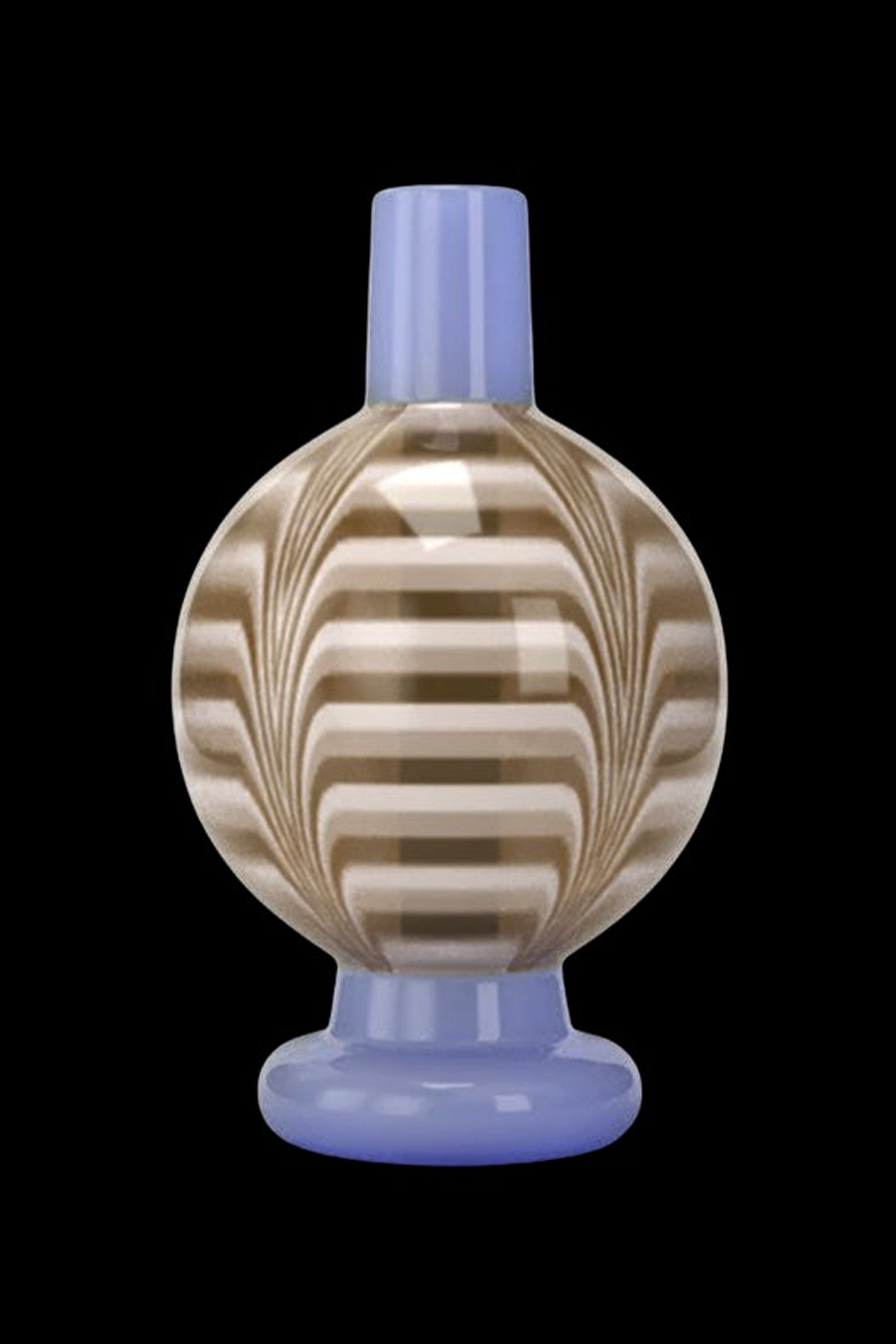Blue and brown glass bubbler for cannabis use.