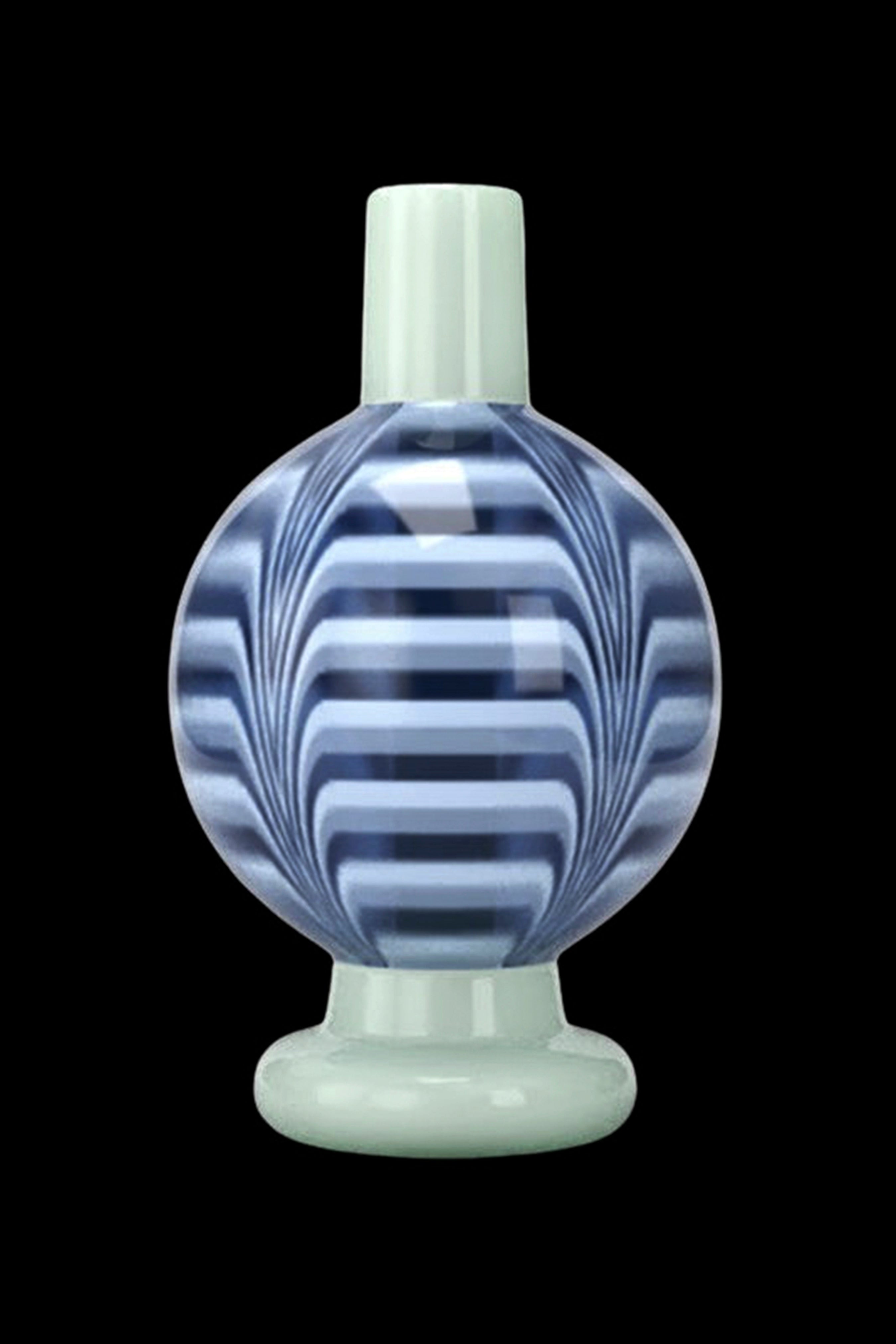 Blue and white patterned glass bubbler for smoking cannabis.