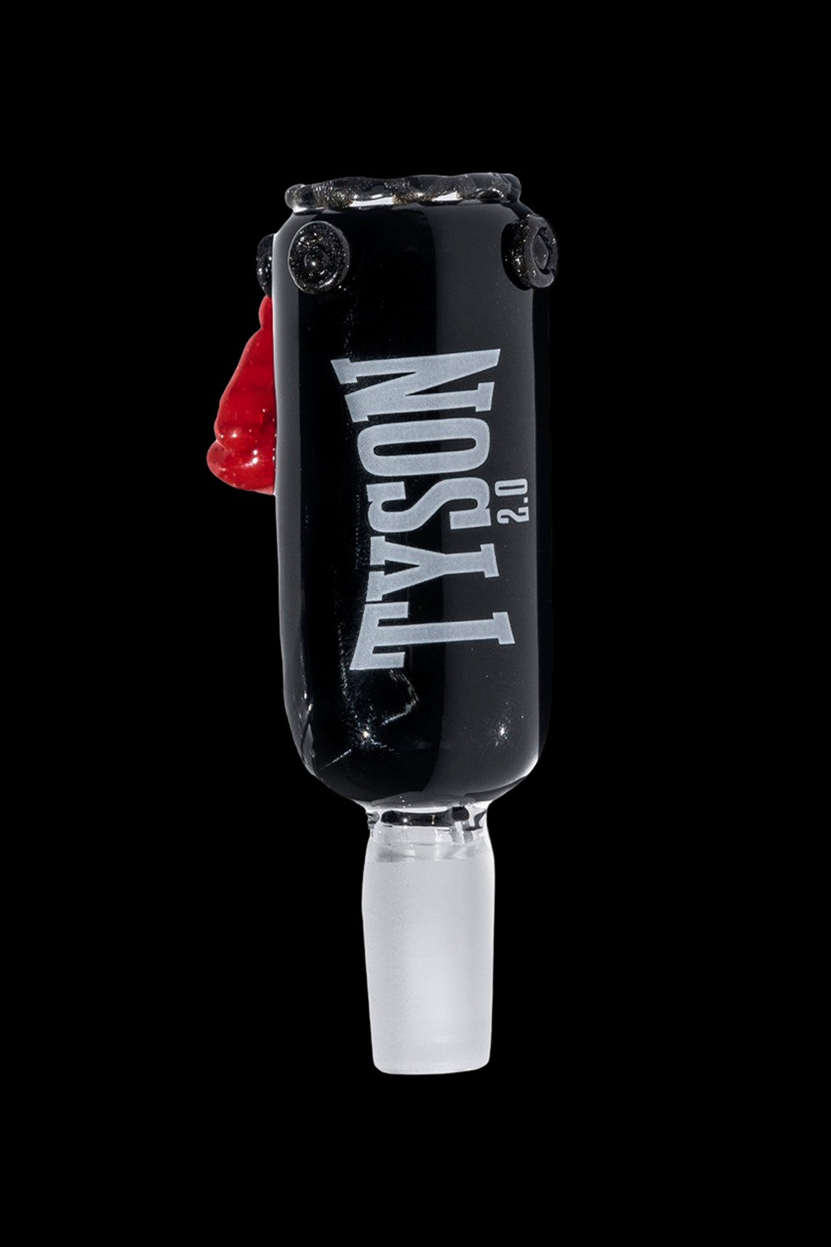 Glass water pipe branded with “TYSON 2.0” and featuring a red sculpted ear.
