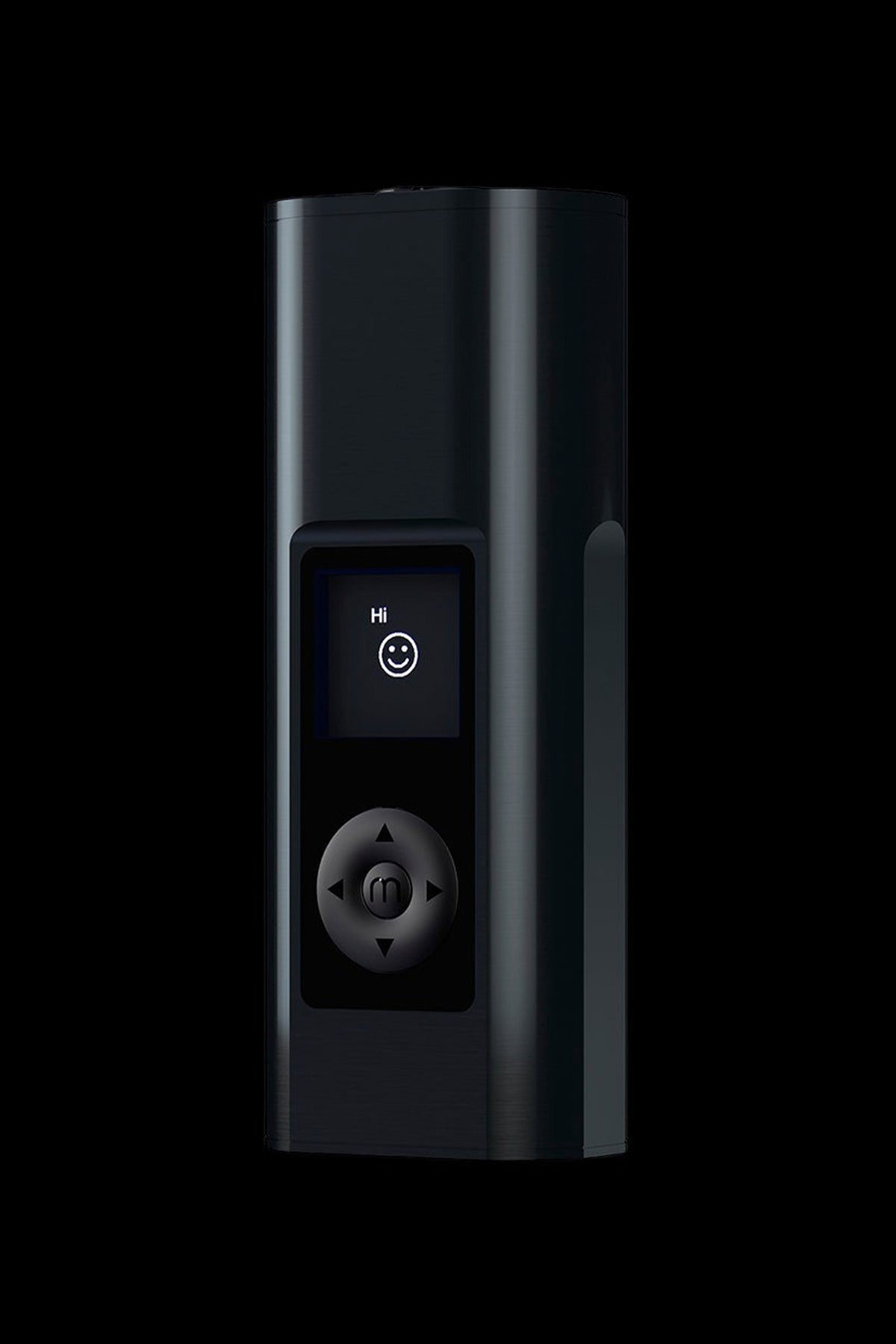 Black cannabis vaporizer with illuminated digital display.