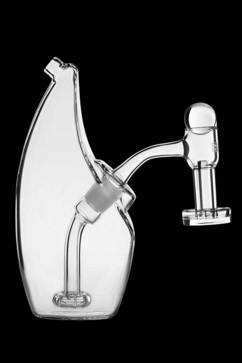 Clear glass dab rig with a bubbler attachment.